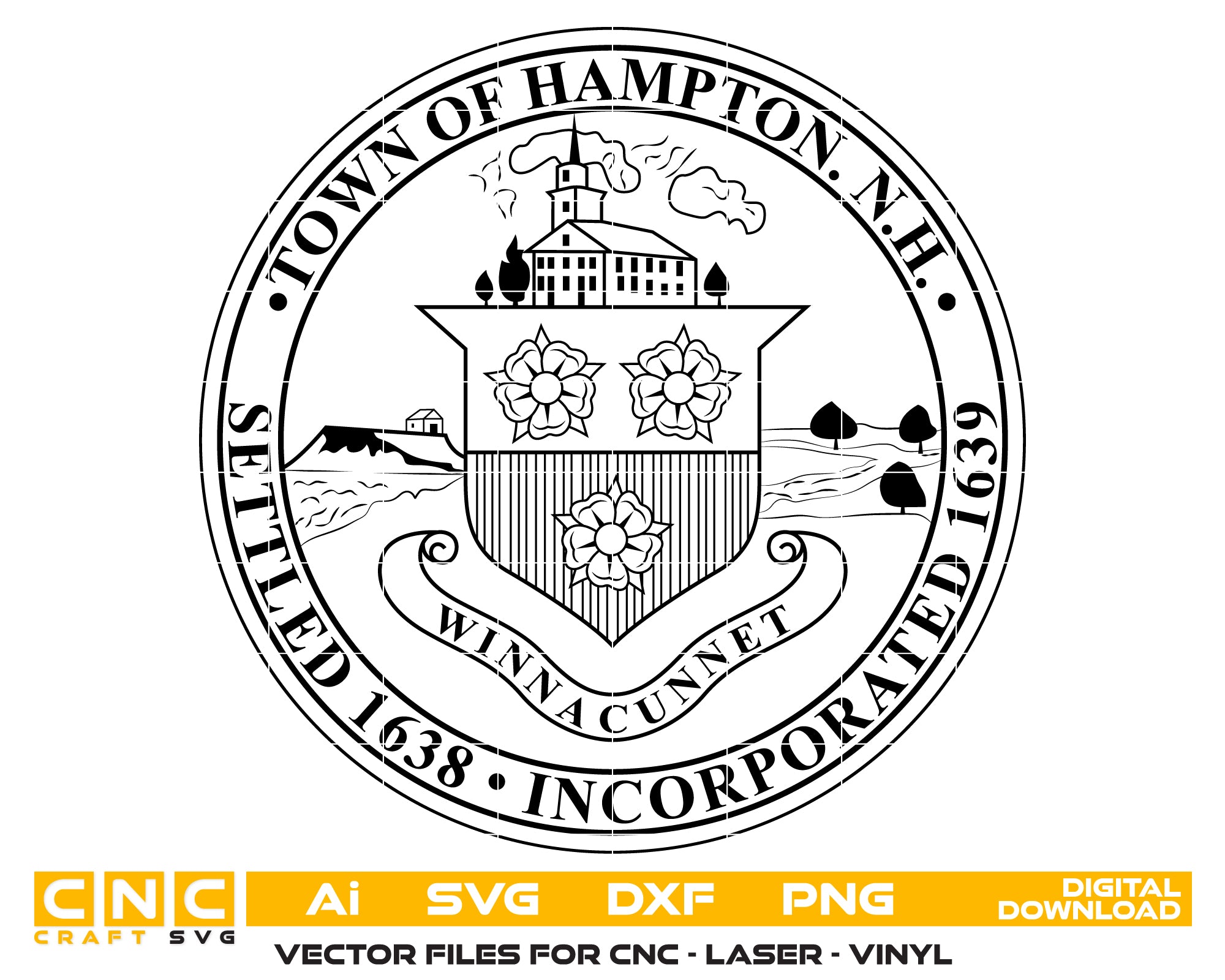 Town of Hampton Seal SVG, Hampton Town Seal Vector, Official Hampton Emblem SVG, Hampton Municipal Seal Design, Hampton Town Logo