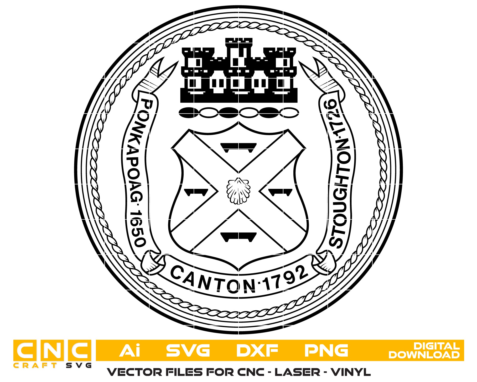 town of canton seal svg, canton massachusetts official seal vector, canton ma town emblem svg design, massachusetts civic seal svg, #support