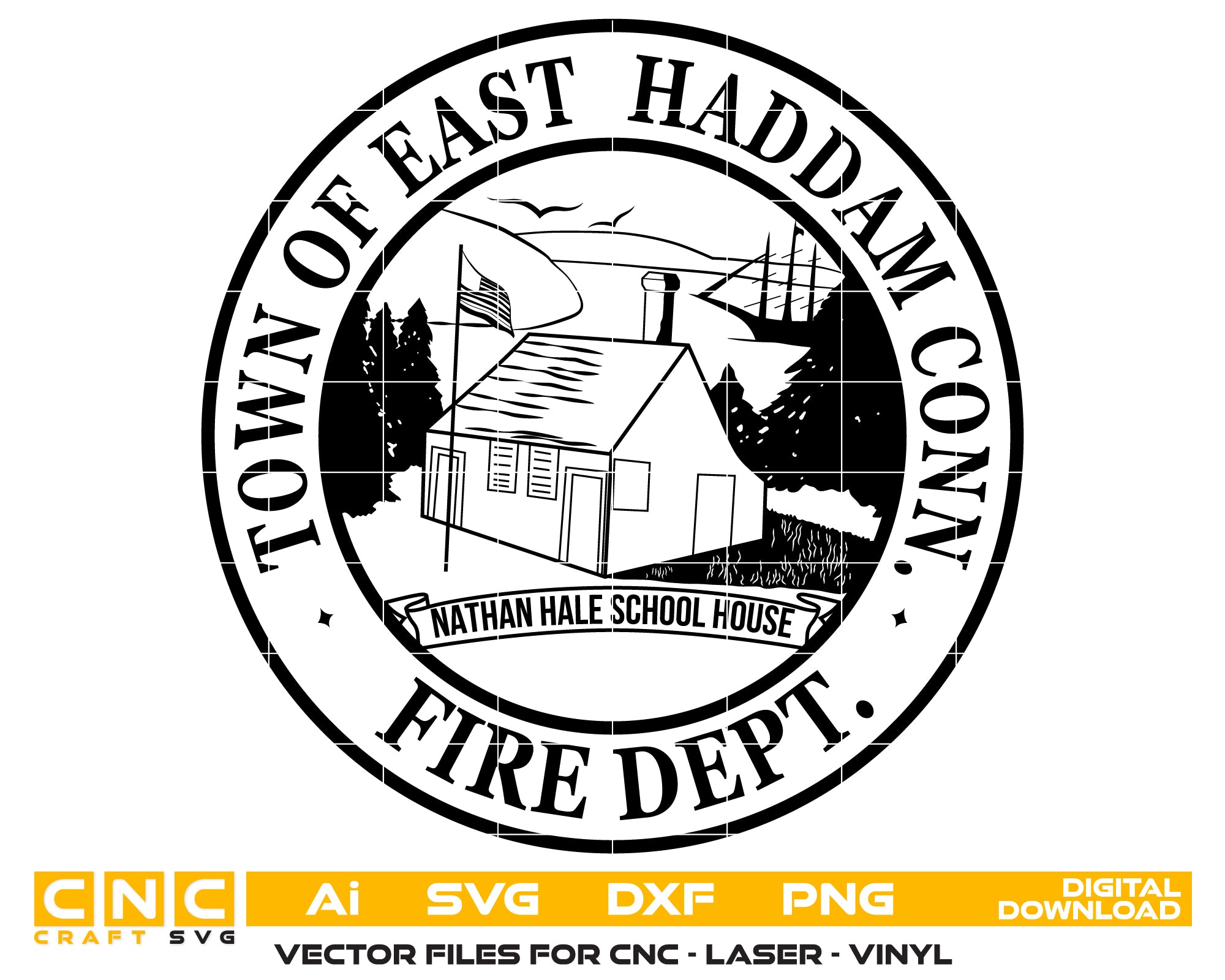 Town of East Haddam Seal SVG digital download, Connecticut municipal emblem vector for Cricut, engraving, and craft design projects.