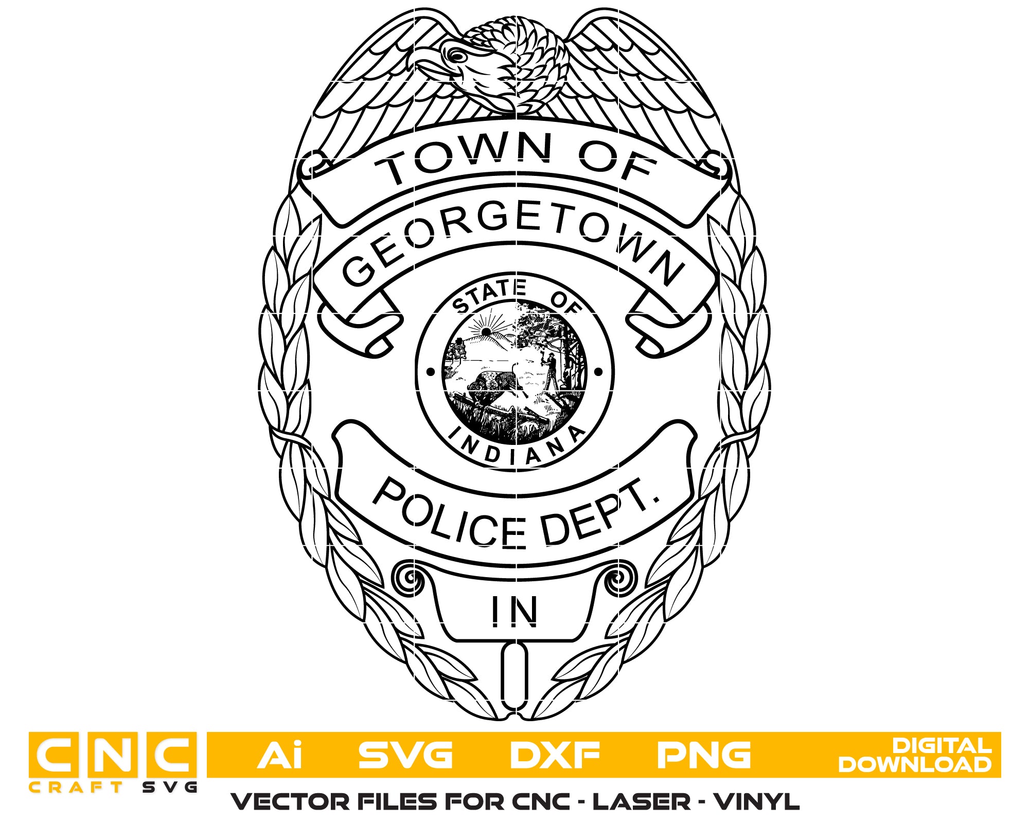 Town of Georgetown Police Department Badge SVG, Indiana Police Badge Vector, Georgetown Police Badge, Law Enforcement Badge SVG, Police Department Badge Vector