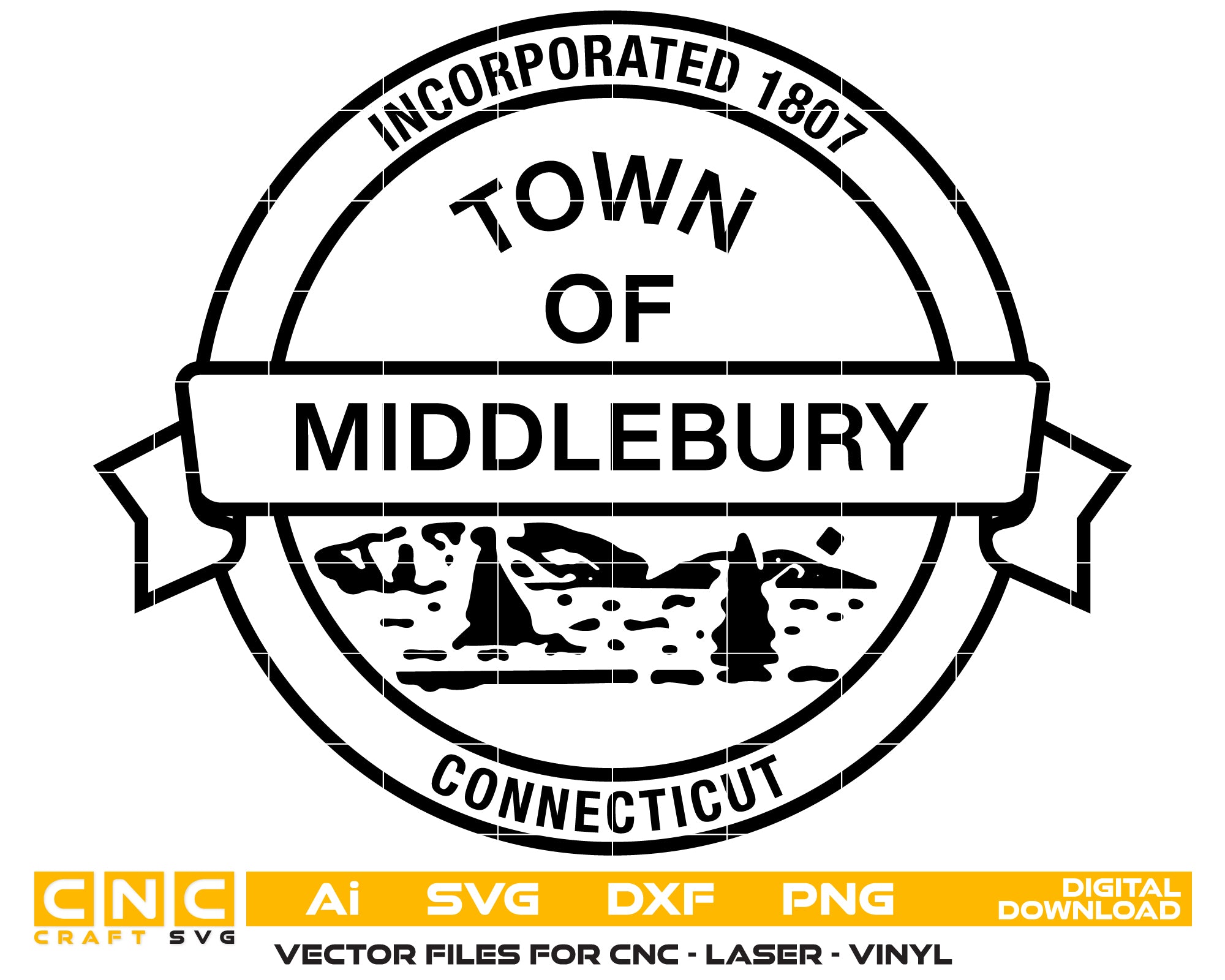 Town of Middlebury Seal SVG, Middlebury Connecticut Municipal Seal Vector, Official Middlebury Emblem, Town of Middlebury Government Seal SVG, Historic Middlebury Seal Vector File