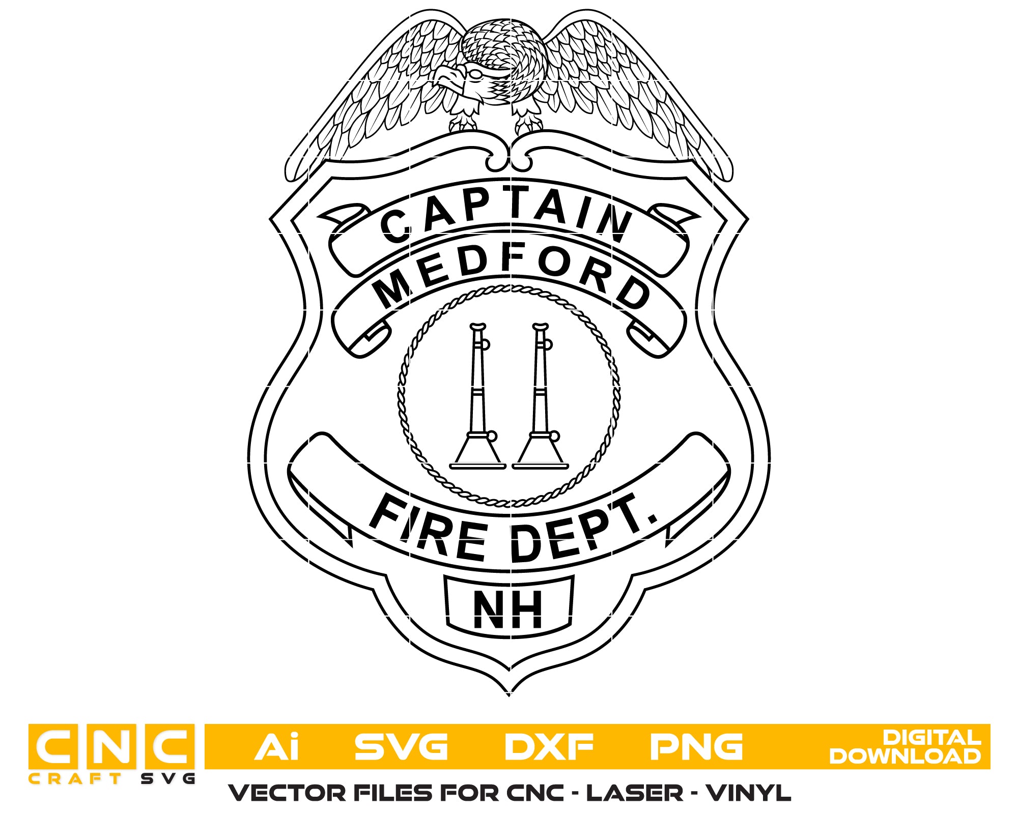 Town of Milford Fire Department Captain Badge SVG, New Hampshire Fire Badge Vector, Milford Fire Captain Badge, Fire Department Badge SVG, Emergency Services Badge Vector