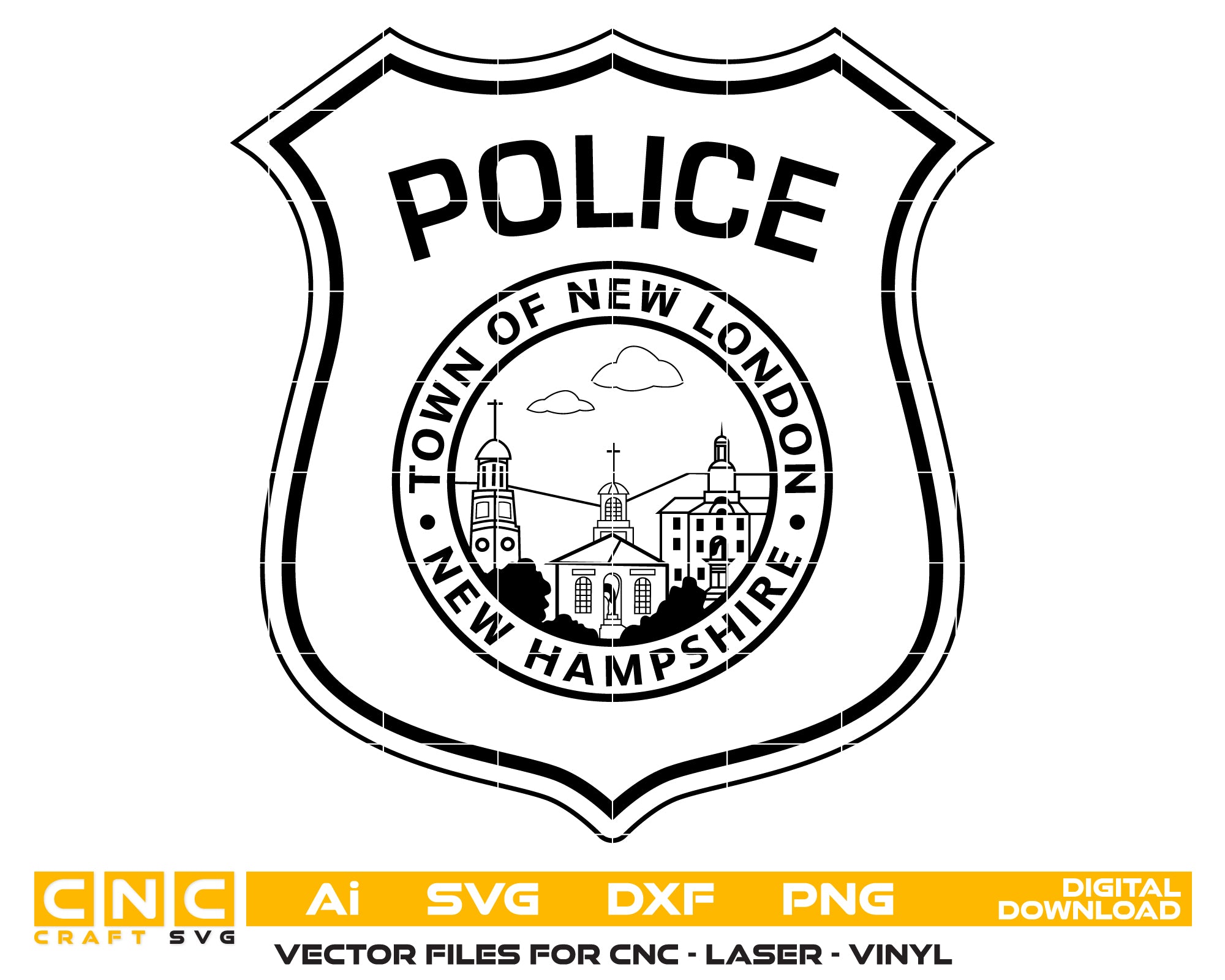 Town of New London Police Badge SVG, New Hampshire Police Badge Vector, New London Police Emblem, Police Badge SVG, Law Enforcement Badge Vector File