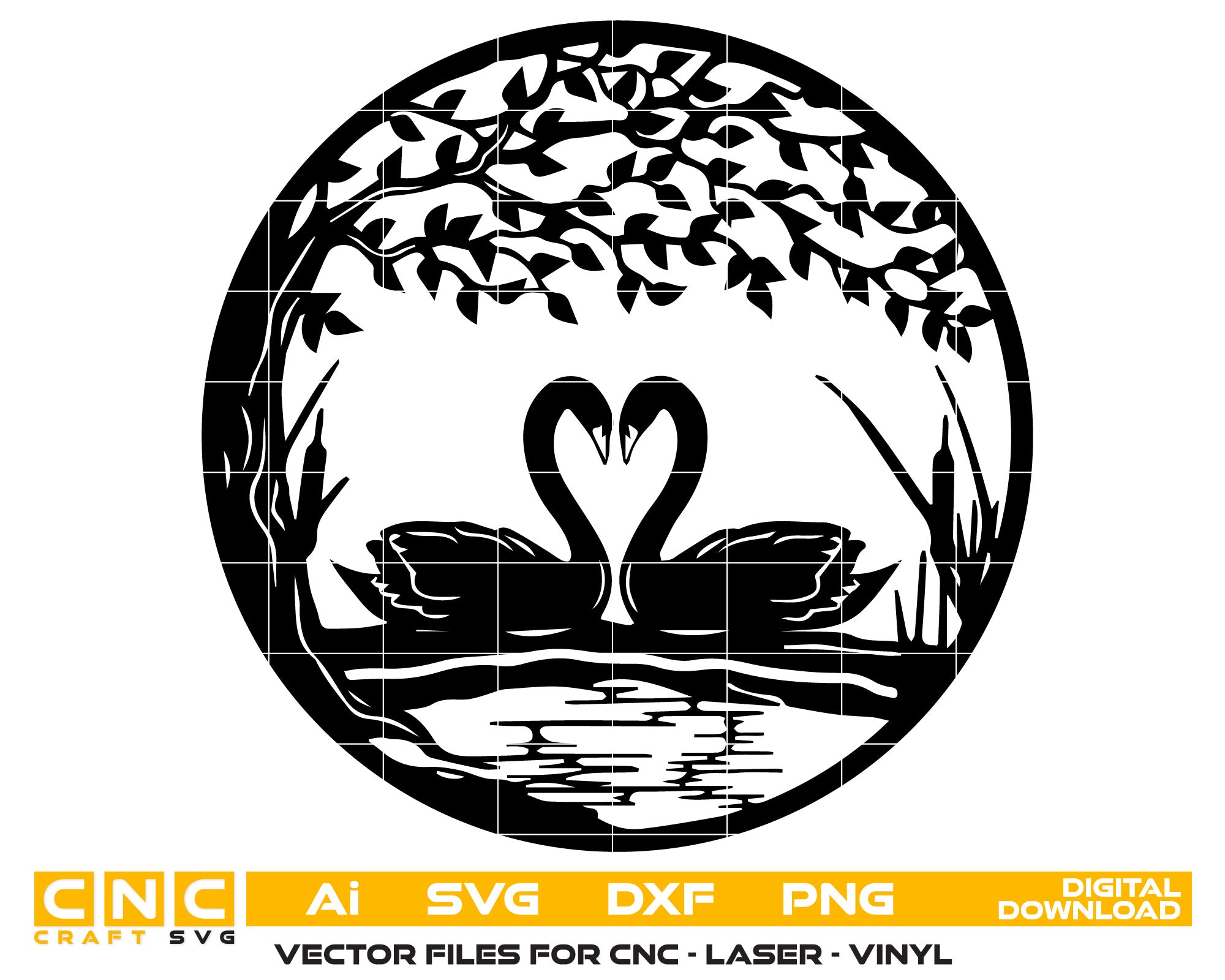 Tree and Swan Couple on Lake Scene – Vector Design
