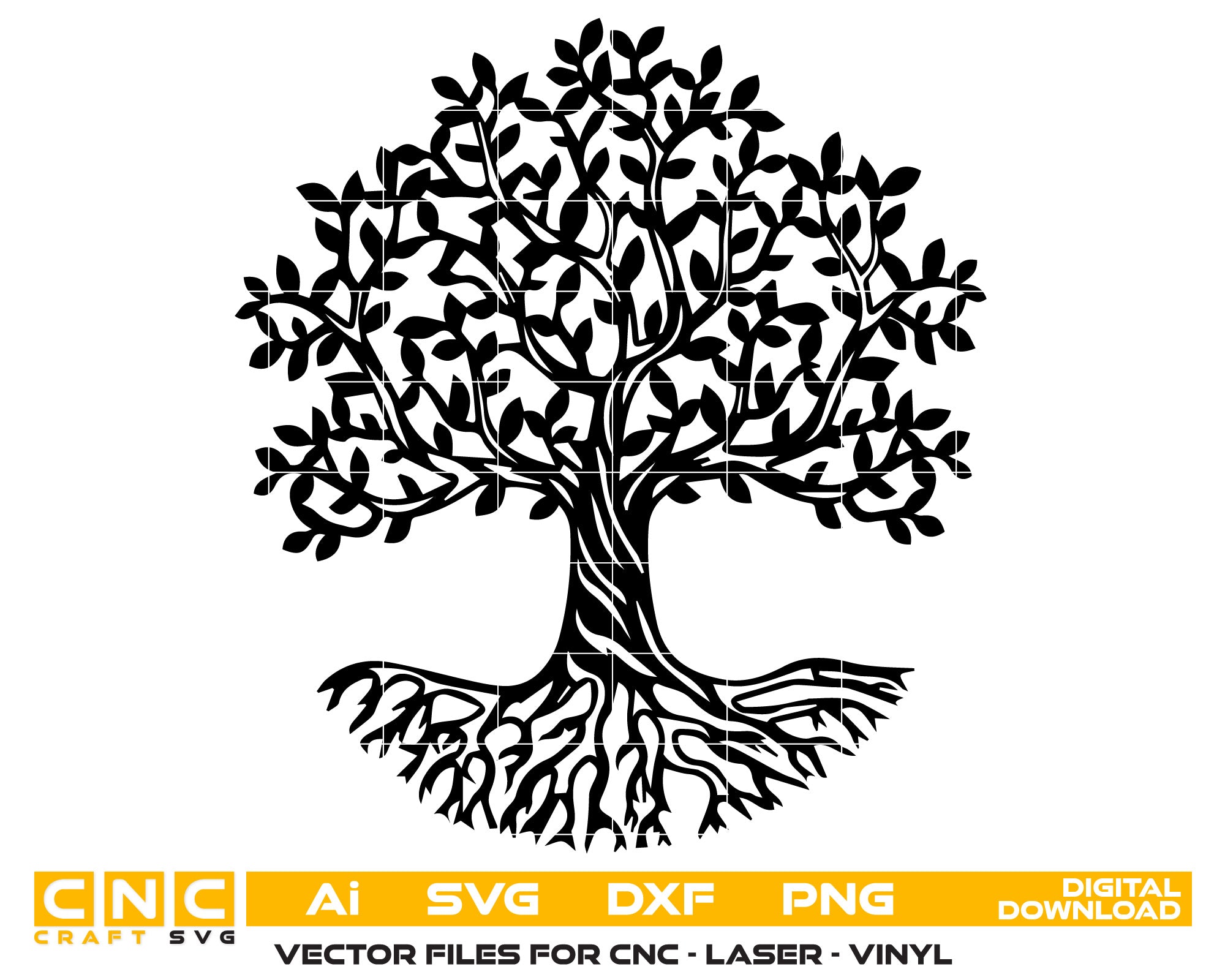 Tree with Leaves and Roots – Vector Design