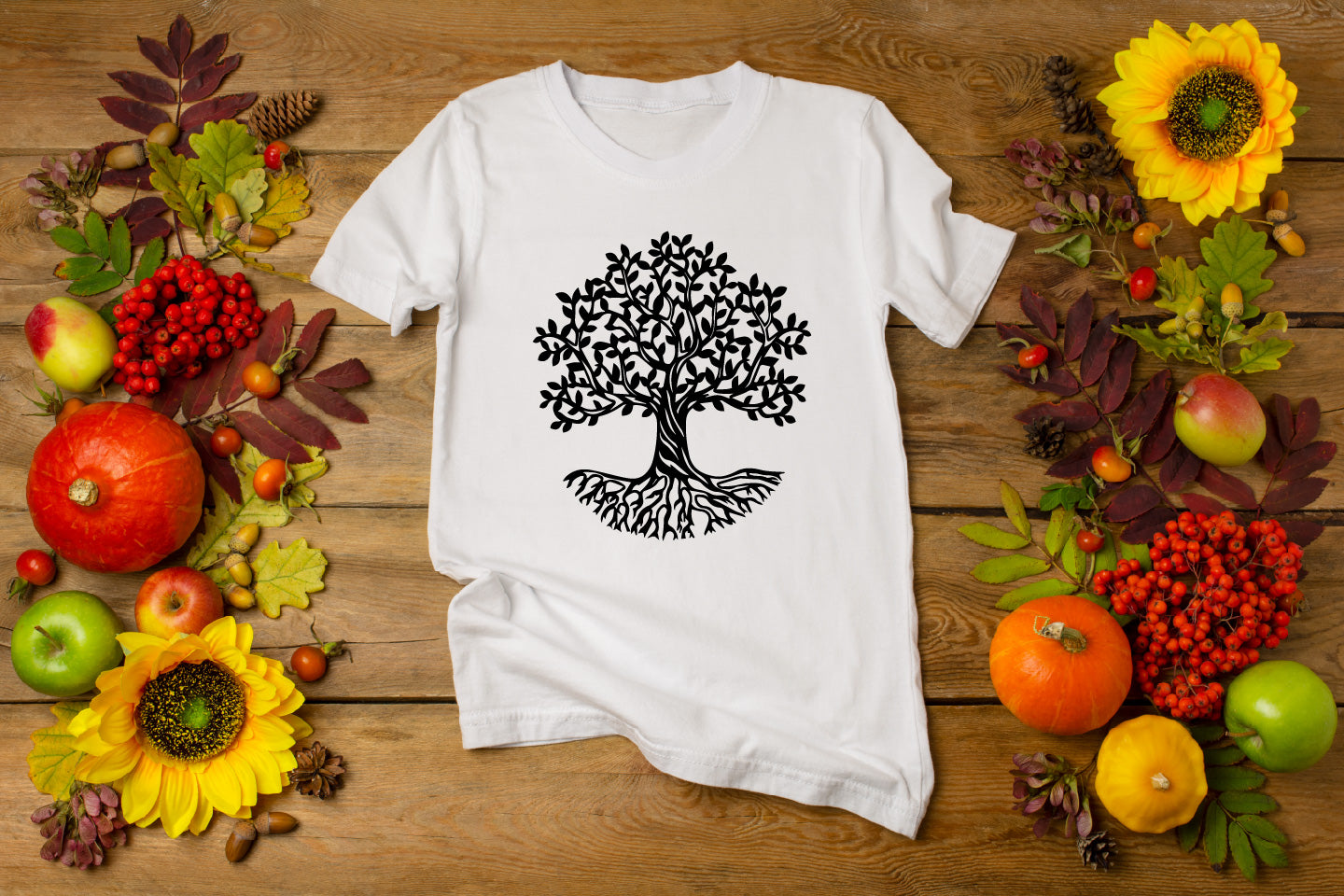 Tree with Leaves and Roots – Vector Design