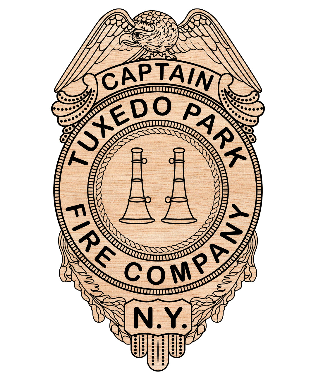 Tuxedo Park Fire Company Captain Badge SVG digital download, firefighter captain emblem vector design for Cricut, Silhouette, CNC, engraving, and fire service crafts.