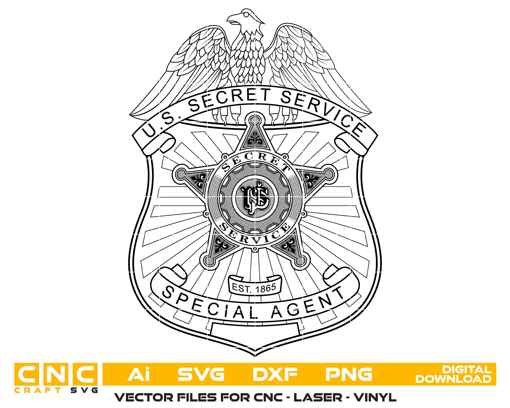 U.S. Secret Service Special Agent Badge SVG, Secret Service Badge Vector, Federal Law Enforcement Emblem SVG, Special Agent Badge Design, Secret Service Insignia