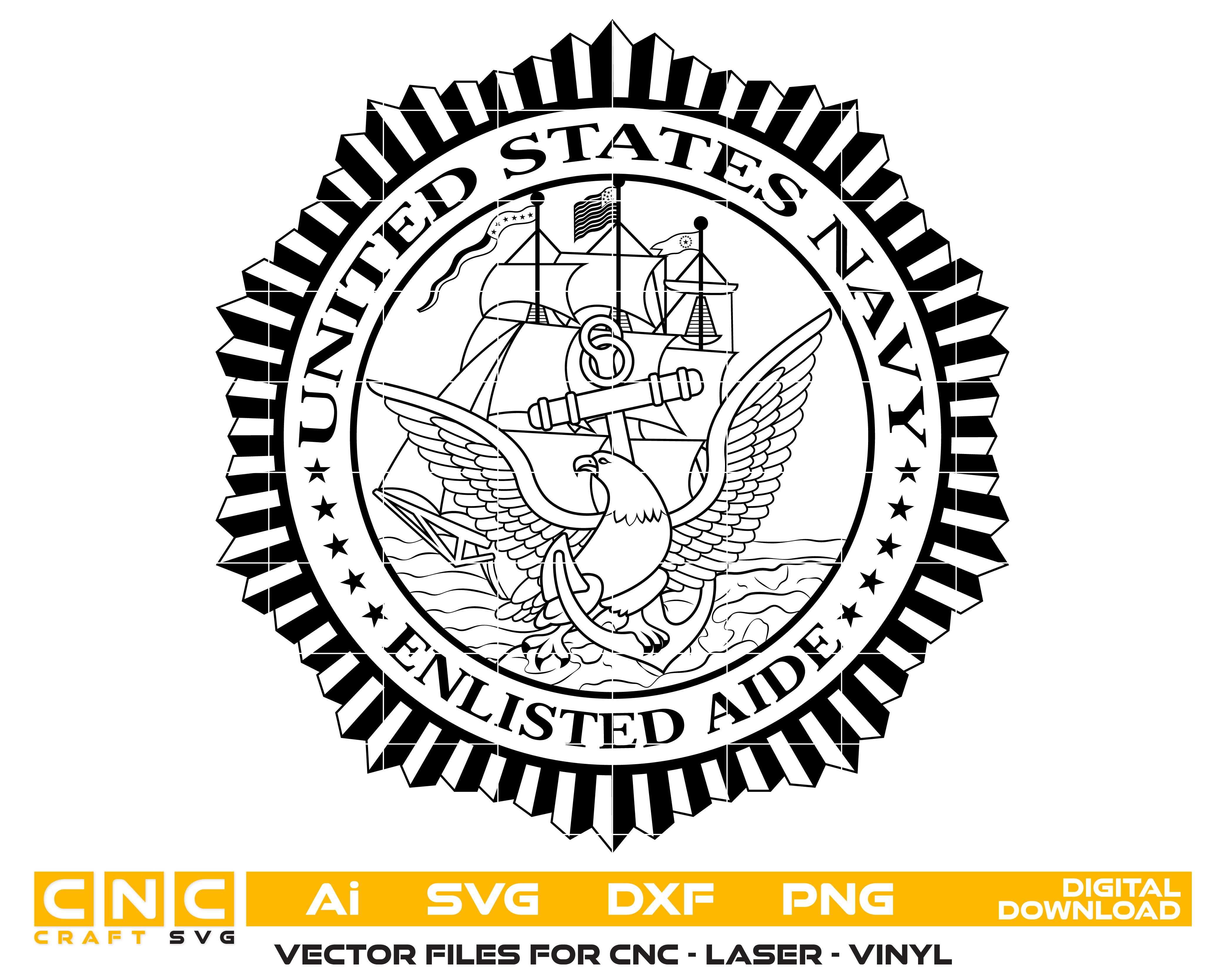 U.S. Navy Enlisted Aide Seal SVG, Navy Enlisted Aide Logo Vector, Military Seal SVG, U.S. Navy Emblem Vector, Naval Insignia SVG, Engraving Military Logo