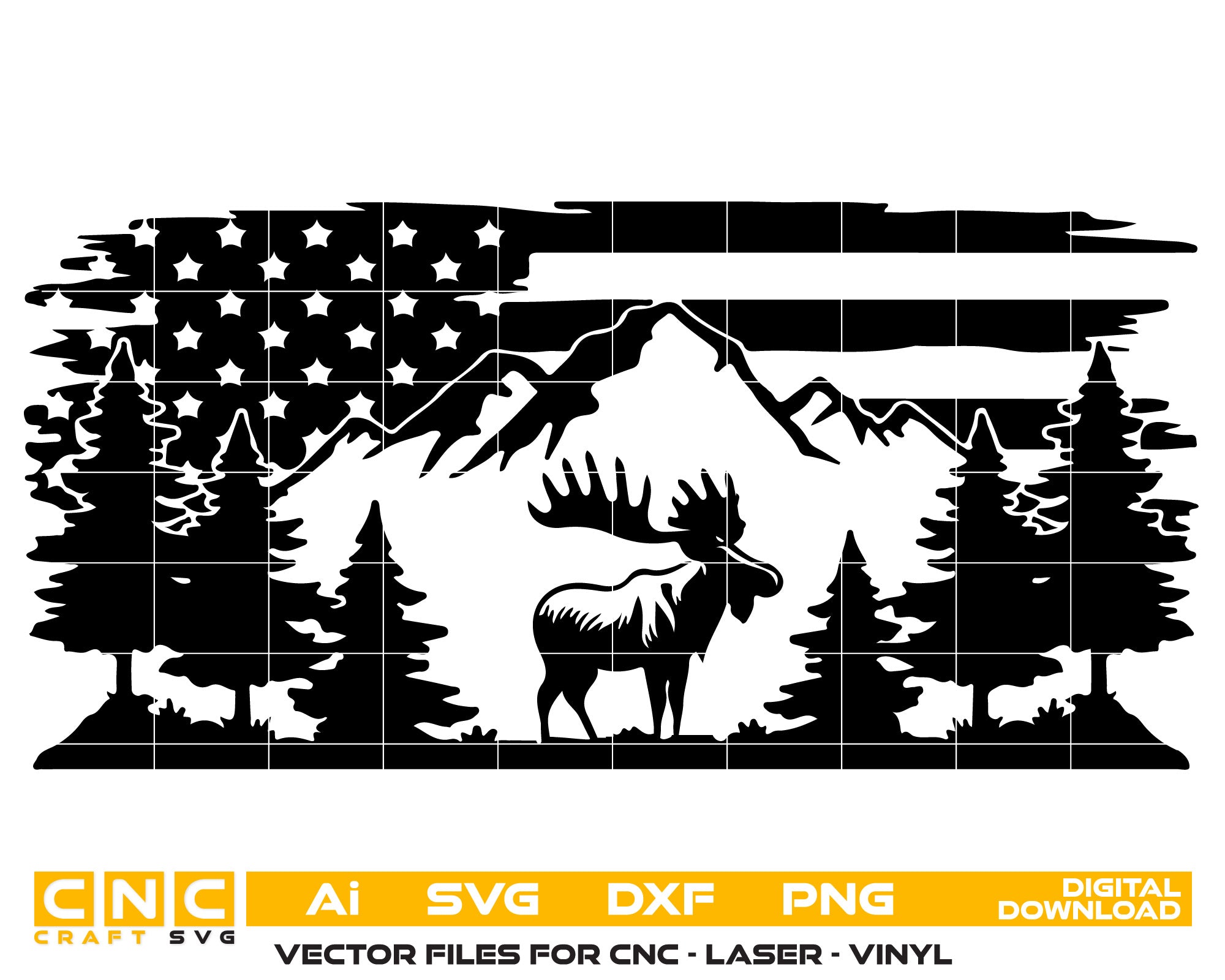 US Flag Mountain Moose Digital File