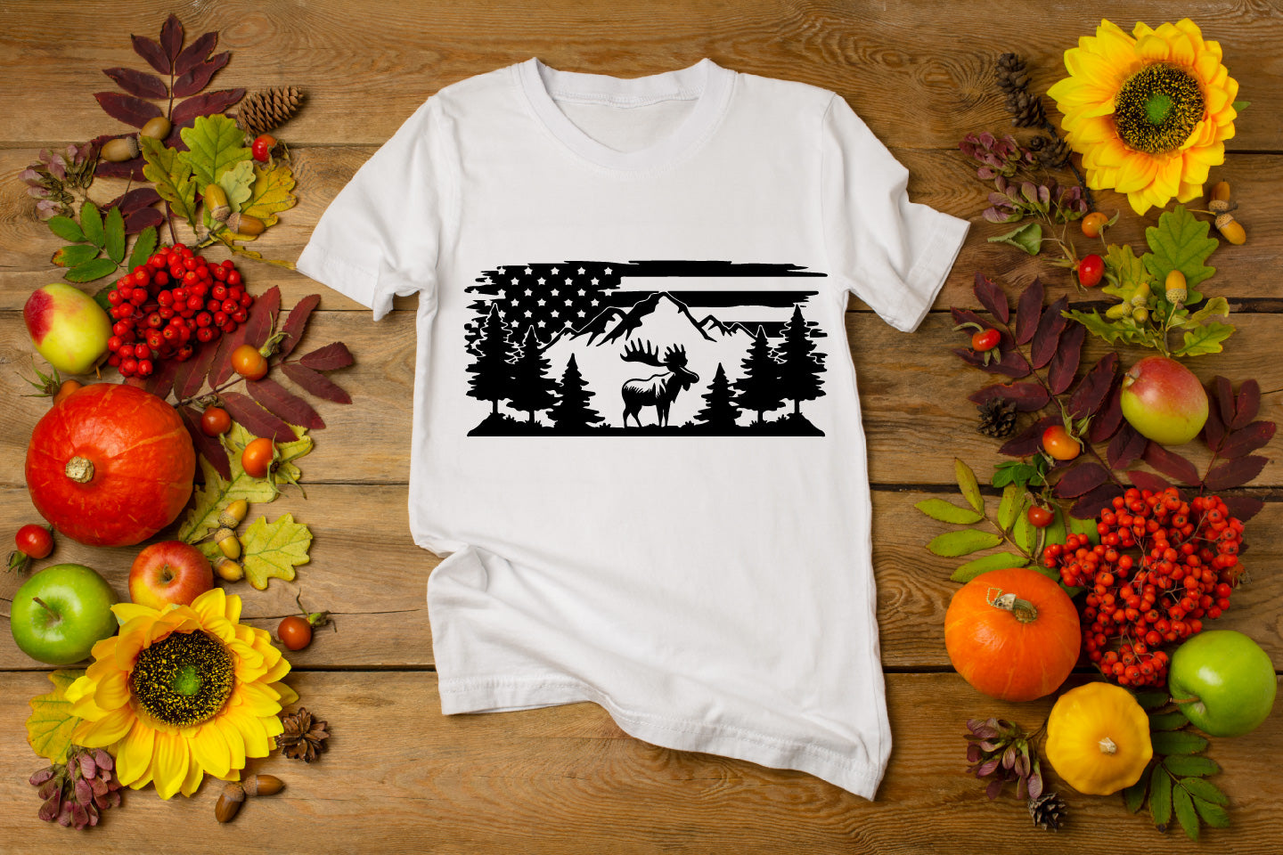 US Flag Mountain Moose Digital File