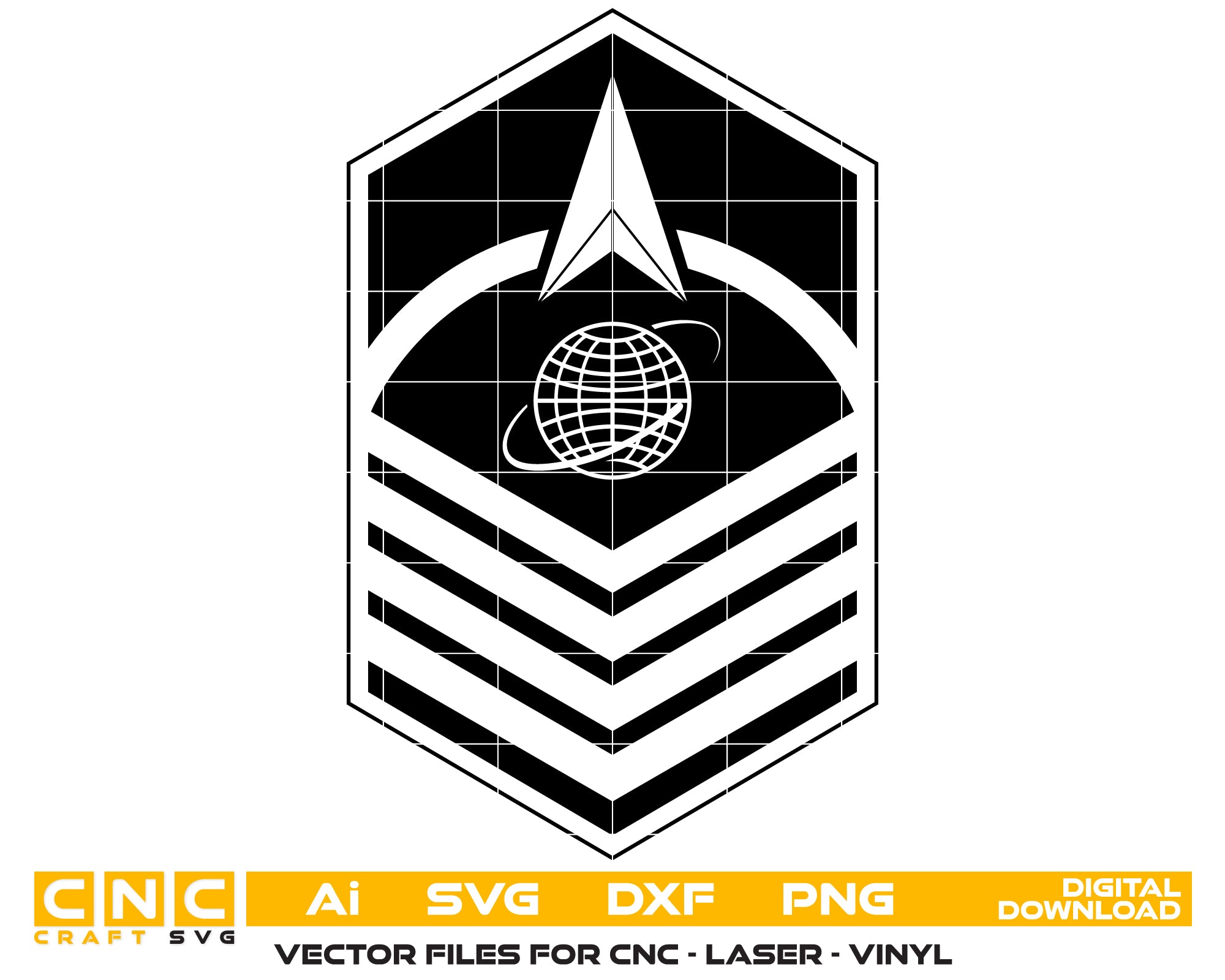 USSF Master Sergeant Enlisted Logo SVG digital download, United States Space Force emblem vector design for Cricut, Silhouette, CNC, engraving, and military crafts.