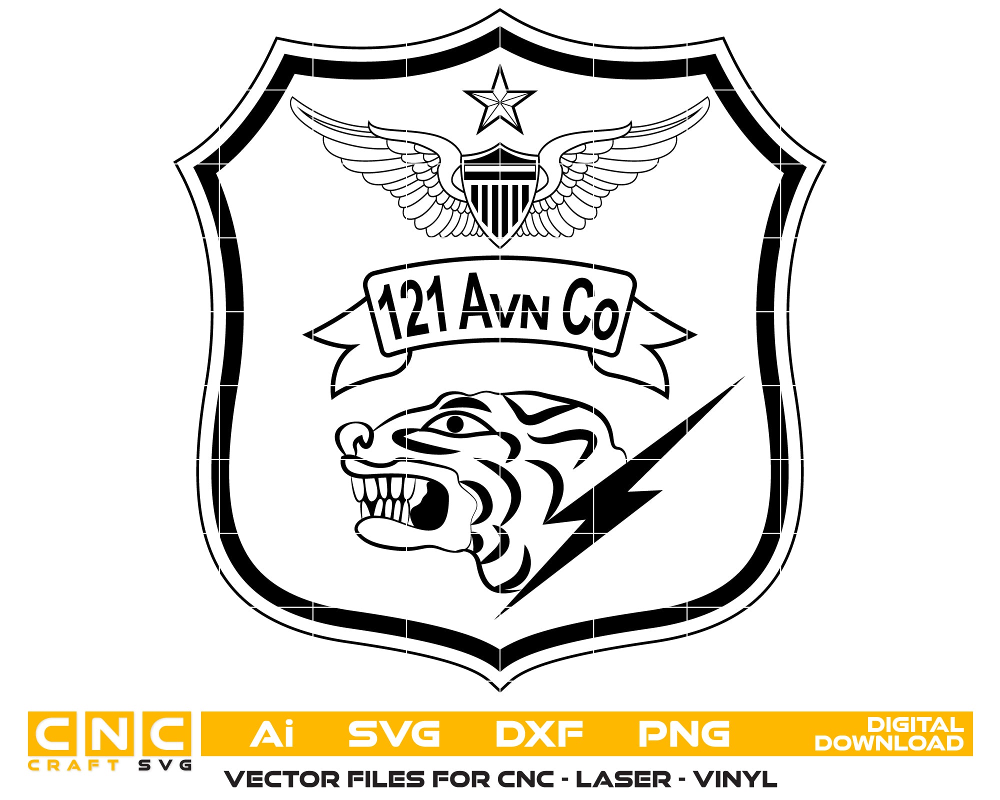 US Army 121st Aviation Company V3 Patch SVG digital download, military aviation emblem vector design for Cricut, Silhouette, CNC, engraving, and collector crafts.