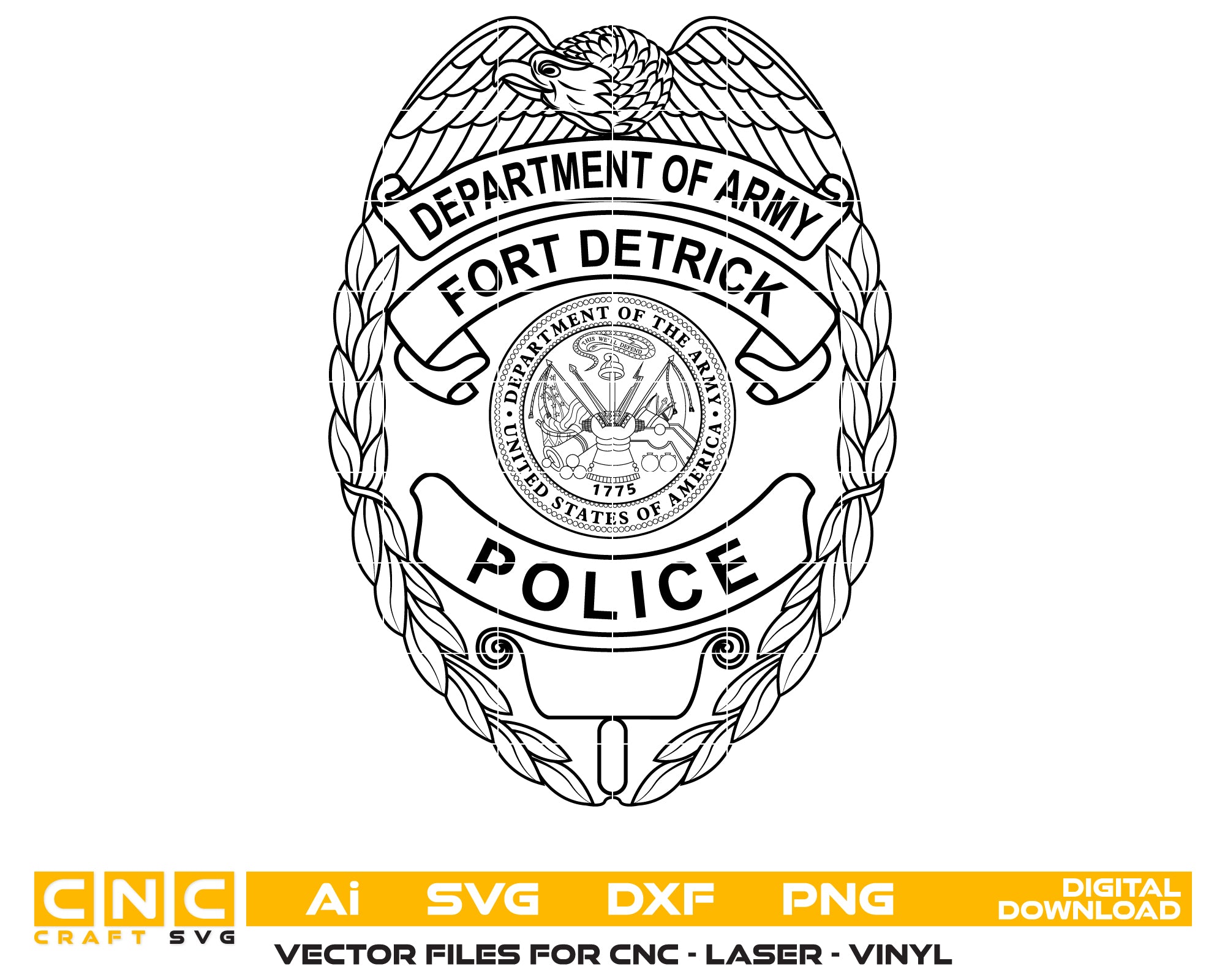 US Army Fort Detrick Police Badge SVG, Fort Detrick Police Badge Vector, US Army Police Badge Design, Fort Detrick Law Enforcement Emblem, Printable Police SVG