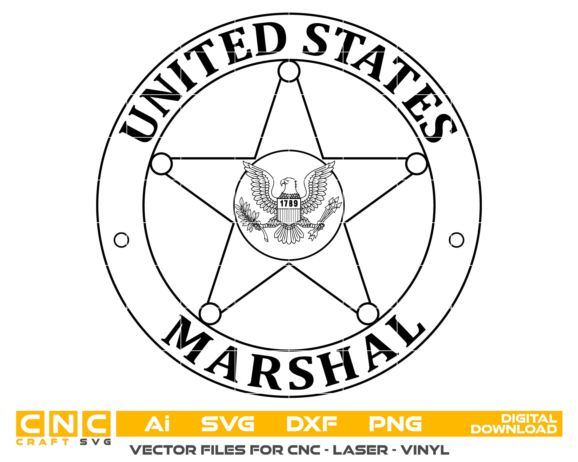 United States Marshal Badge SVG, US Marshal Logo Vector, Federal Law Enforcement Seal SVG, Marshal Badge Digital File, U.S. Police Badge Vector Design