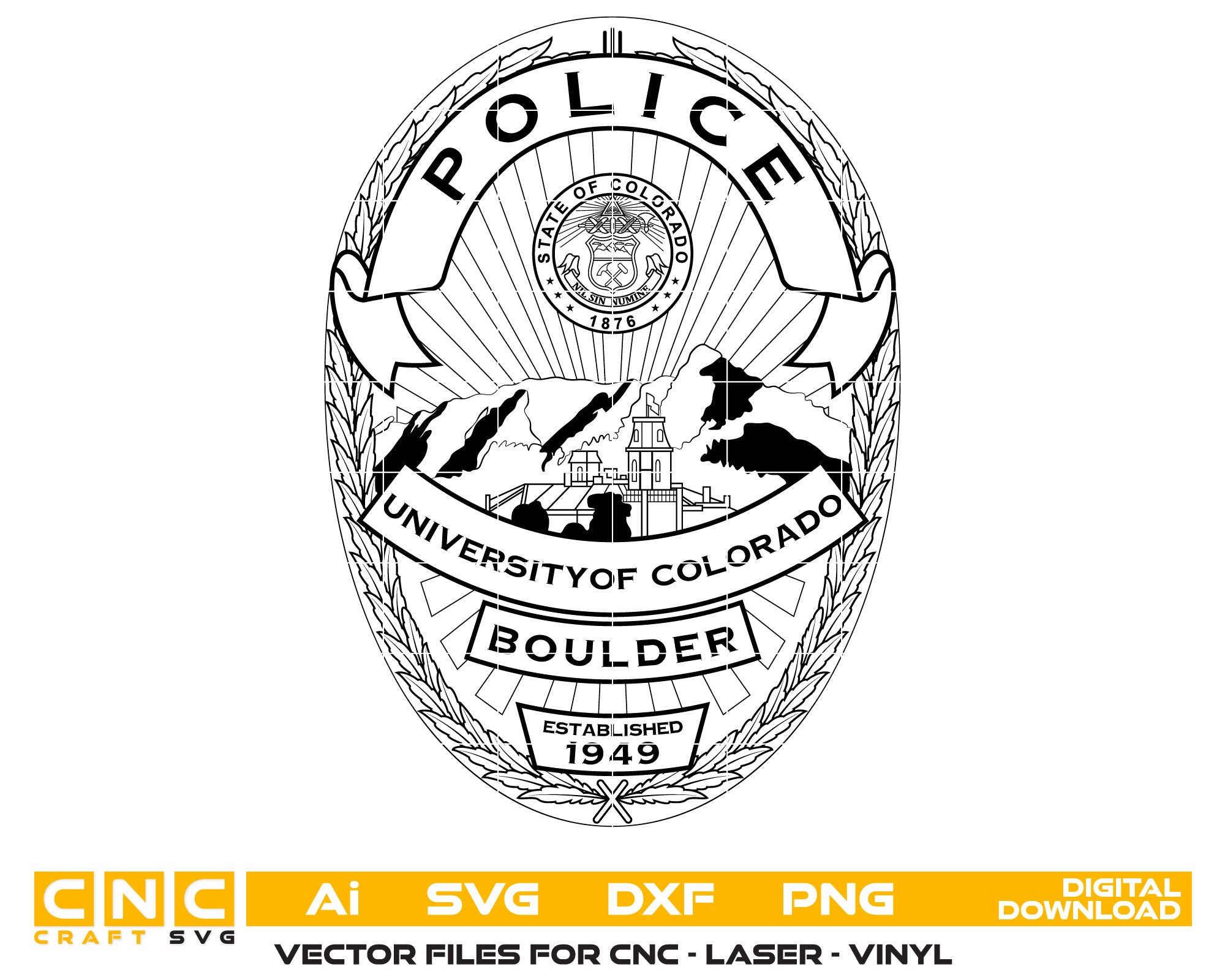 University of Colorado Police Badge SVG, Colorado Police Department Vector, CU Police Logo SVG, Law Enforcement Badge Vector, University Police SVG, Colorado Badge Design