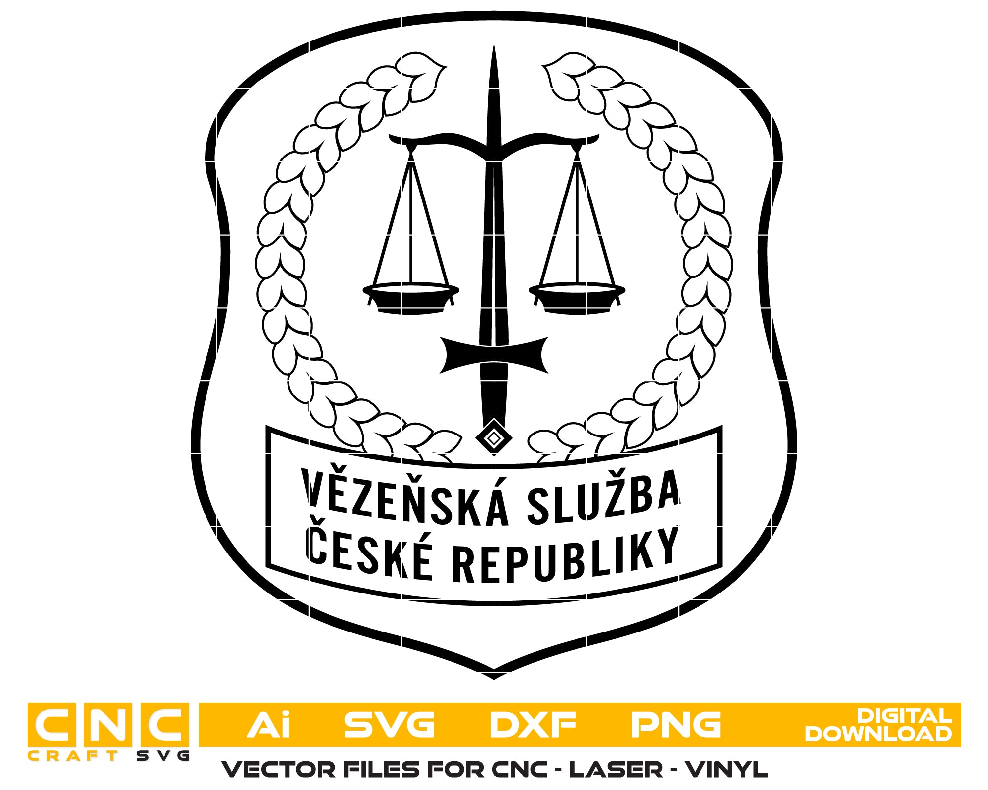 Vězeňská Služba České Republiky Patch SVG digital download, Czech Prison Service emblem vector design for Cricut, Silhouette, CNC, engraving, and law enforcement crafts.