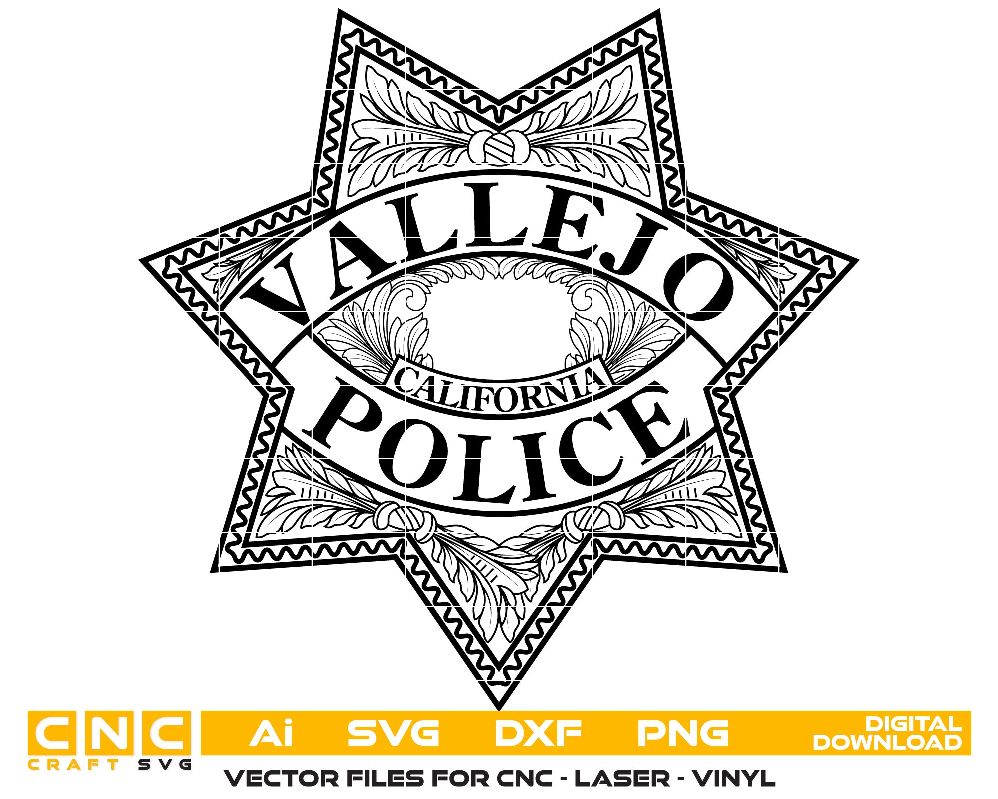 Vallejo Police Badge Vector Art, Ai,SVG, DXF, PNG, Digital Files