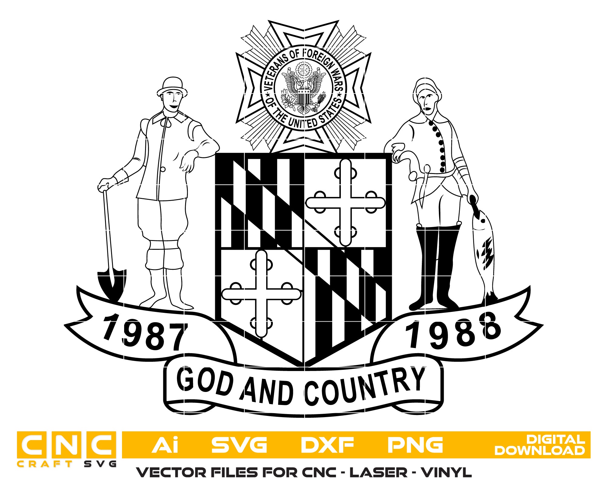 Veterans Foreign Wars Maryland God & Country Badge, 1987-88
Maryland Badge
Country Badge
Veterans Foreign Wars
1987-88 Badge