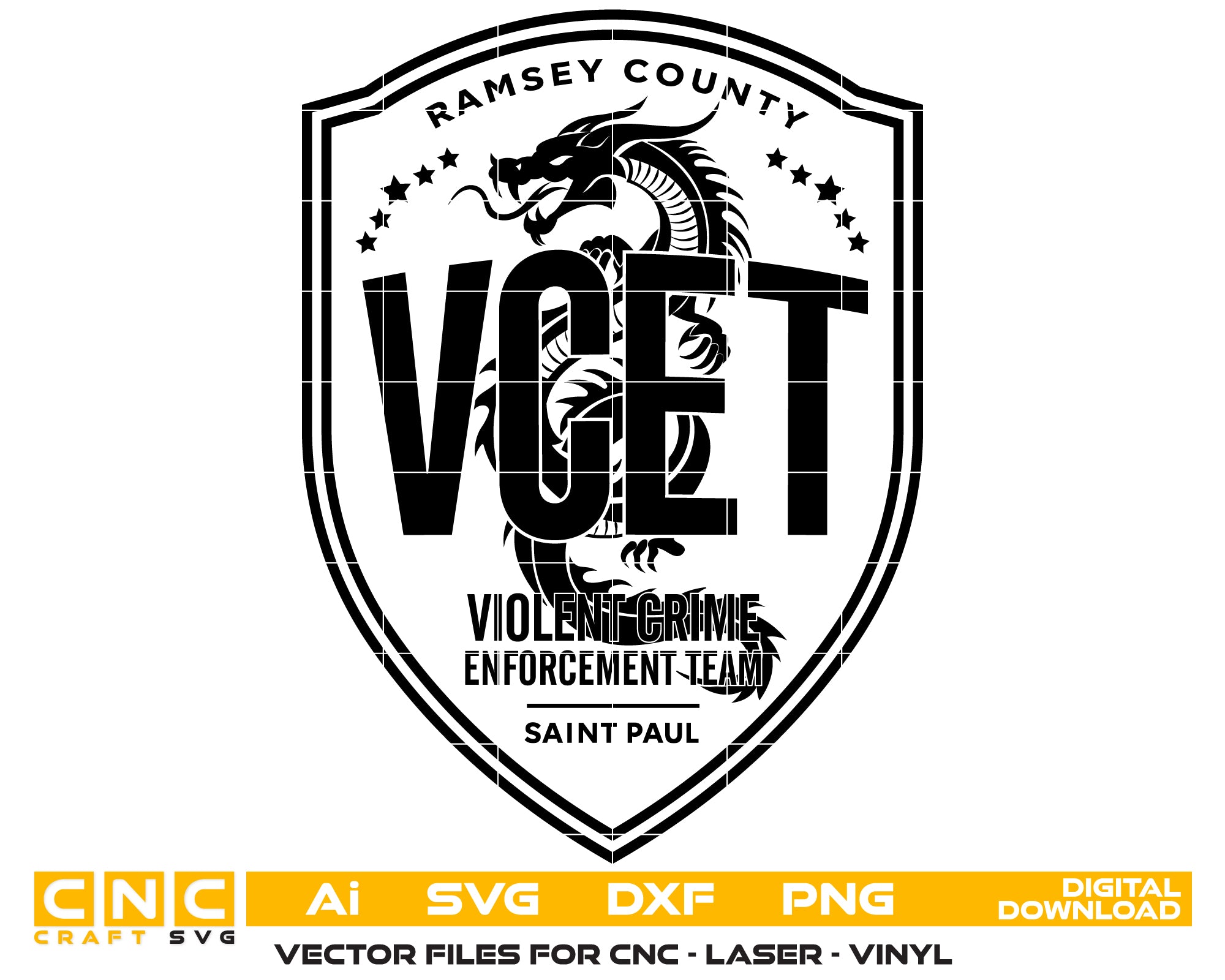 Violent Crime Enforcement Team Logo SVG digital download, law enforcement unit emblem vector design for Cricut, Silhouette, CNC, engraving, and police crafts.