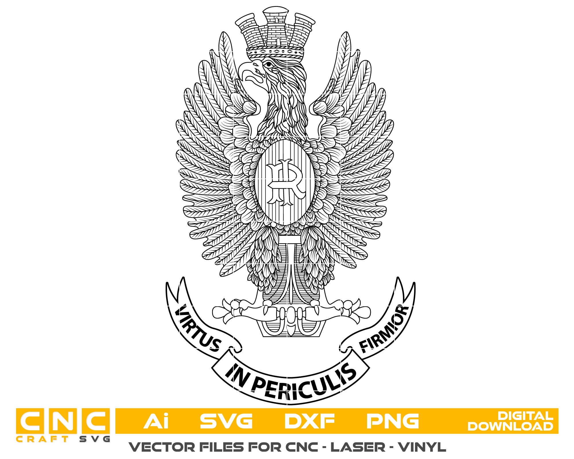 Virtus In Periculis Firmior Badge vector art