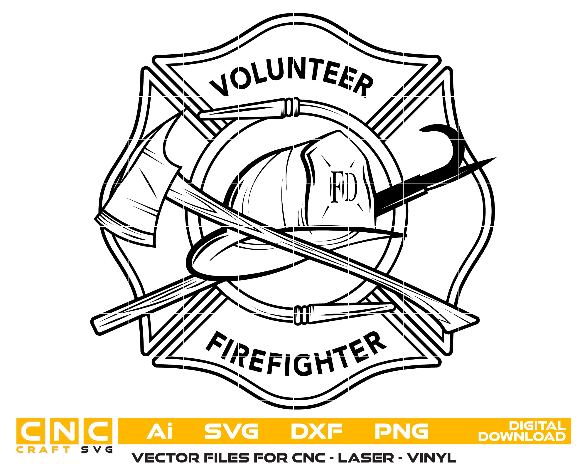 Volunteer Firefighter Fireman Maltese Cross And Fire Helmet Patch
