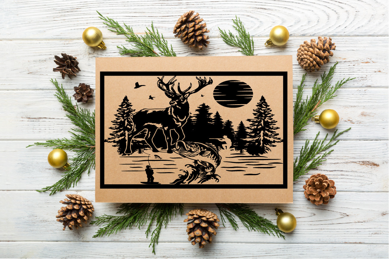 Wildlife Fishing Scene Silhouette Vector Art – Digital Download