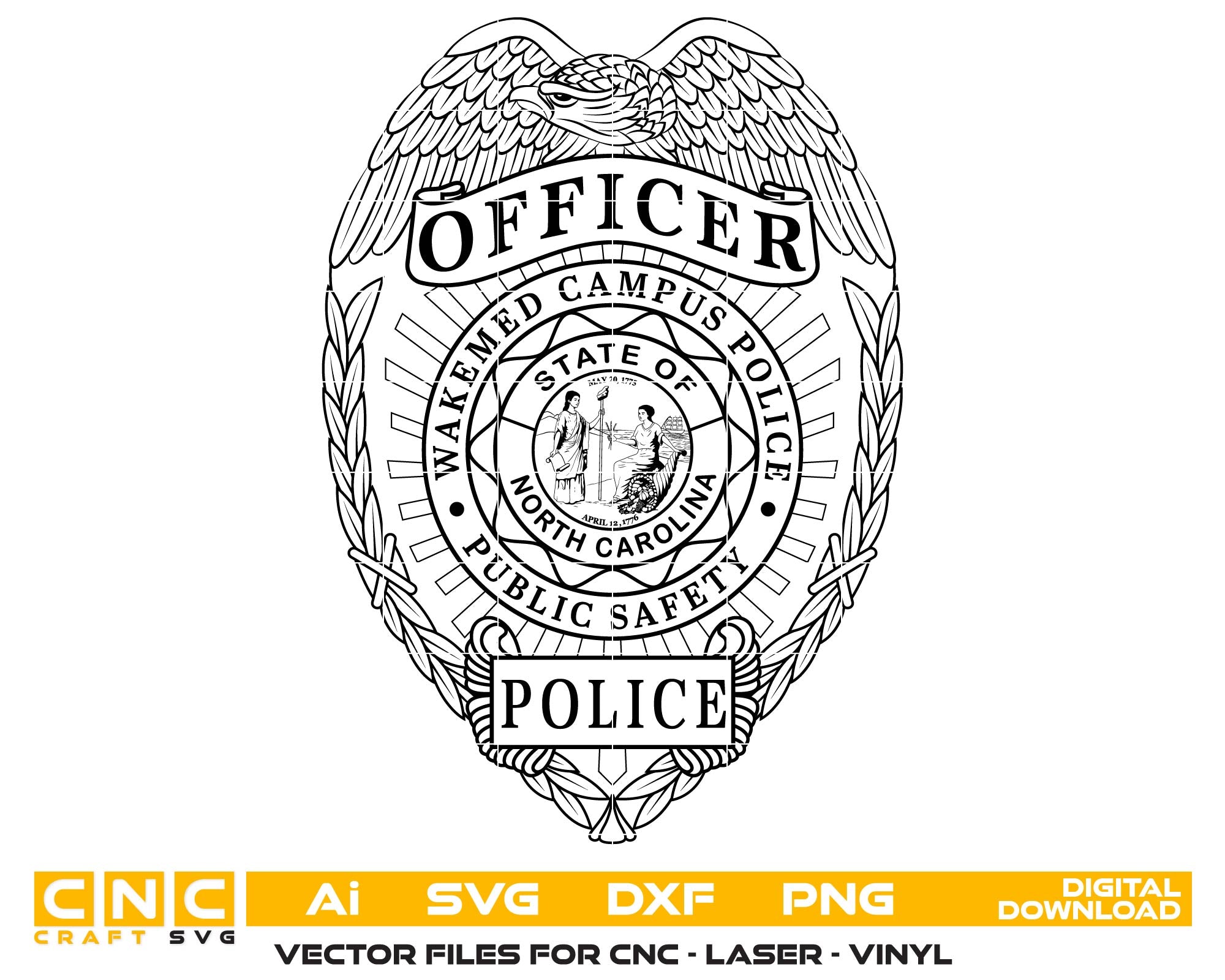 WakeMed Police Badge SVG, Campus Police Officer Vector, WakeMed Security Badge, Law Enforcement SVG, Police Emblem Design, Badge for Engraving SVG