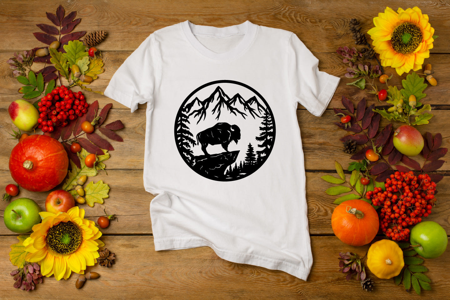 Walking Buffalo on Cliff in Mountains Scene Digital File