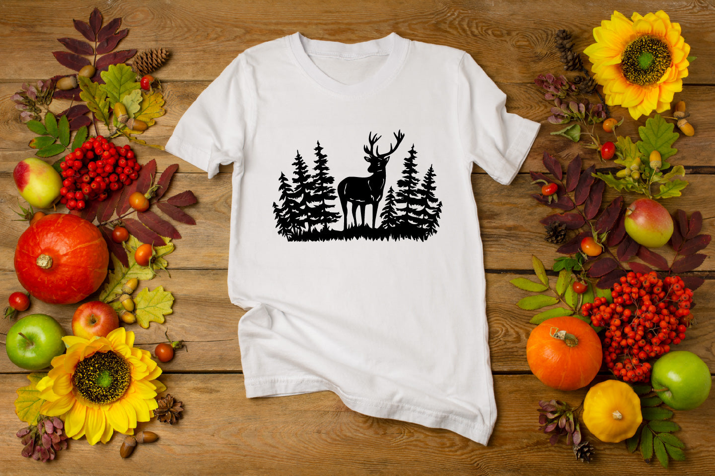 Walking Deer in Pine and Fir Forest Scene – Vector Design