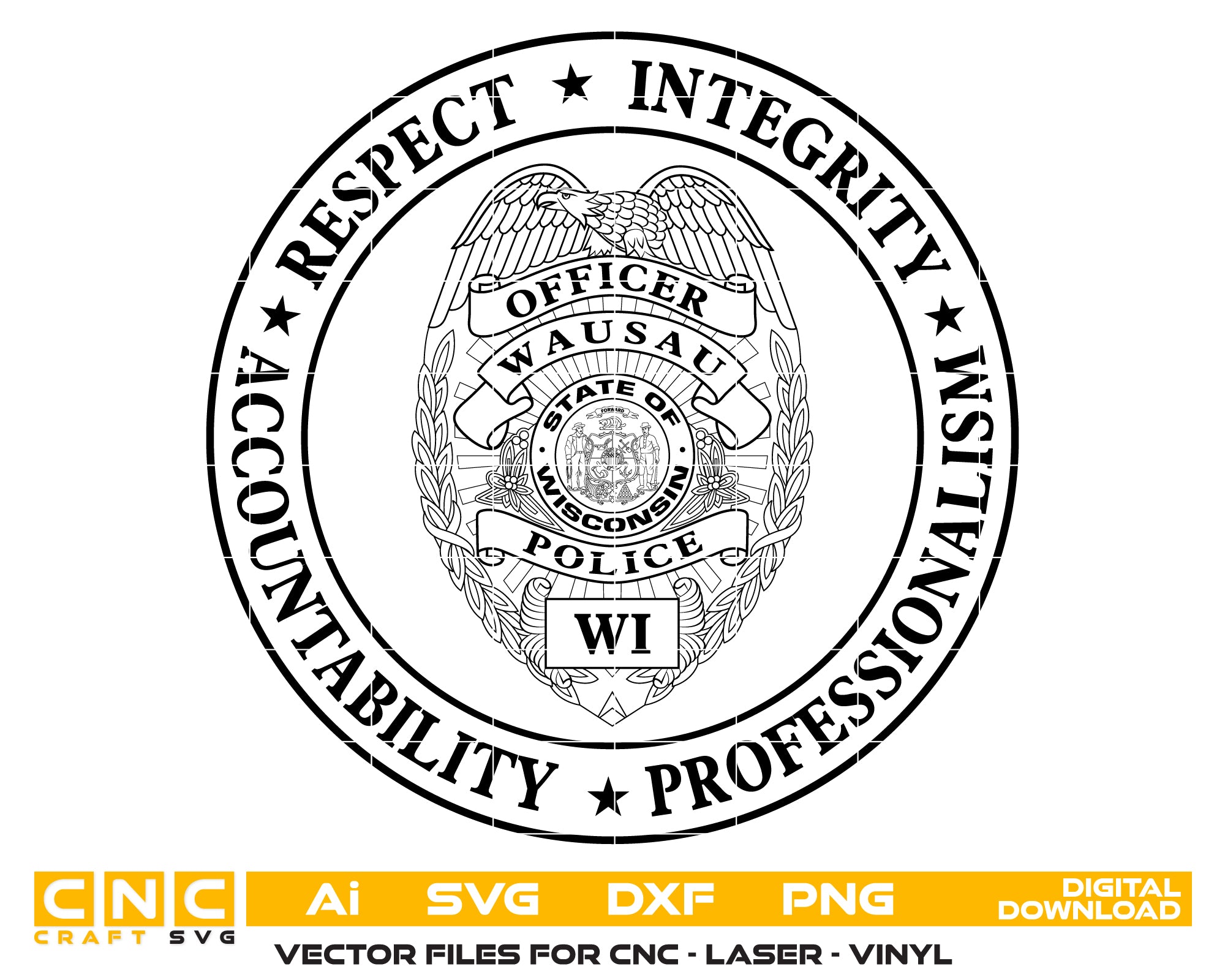 Wausau Police Department Badge SVG, Wisconsin Police Badge Vector, Wausau Police Badge, Law Enforcement Badge SVG, Police Department Badge Vector