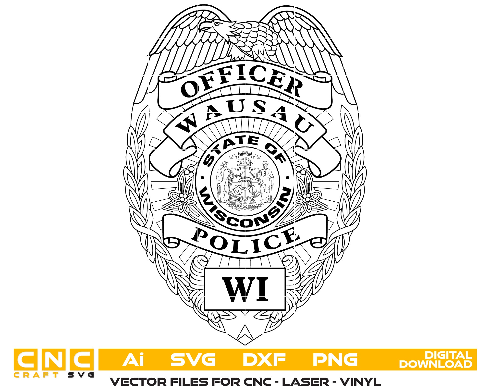 Wausau Police Officer Badge SVG, Wisconsin Police Badge Vector, Wausau Police Officer Badge, Law Enforcement Badge SVG, Police Officer Badge Vector