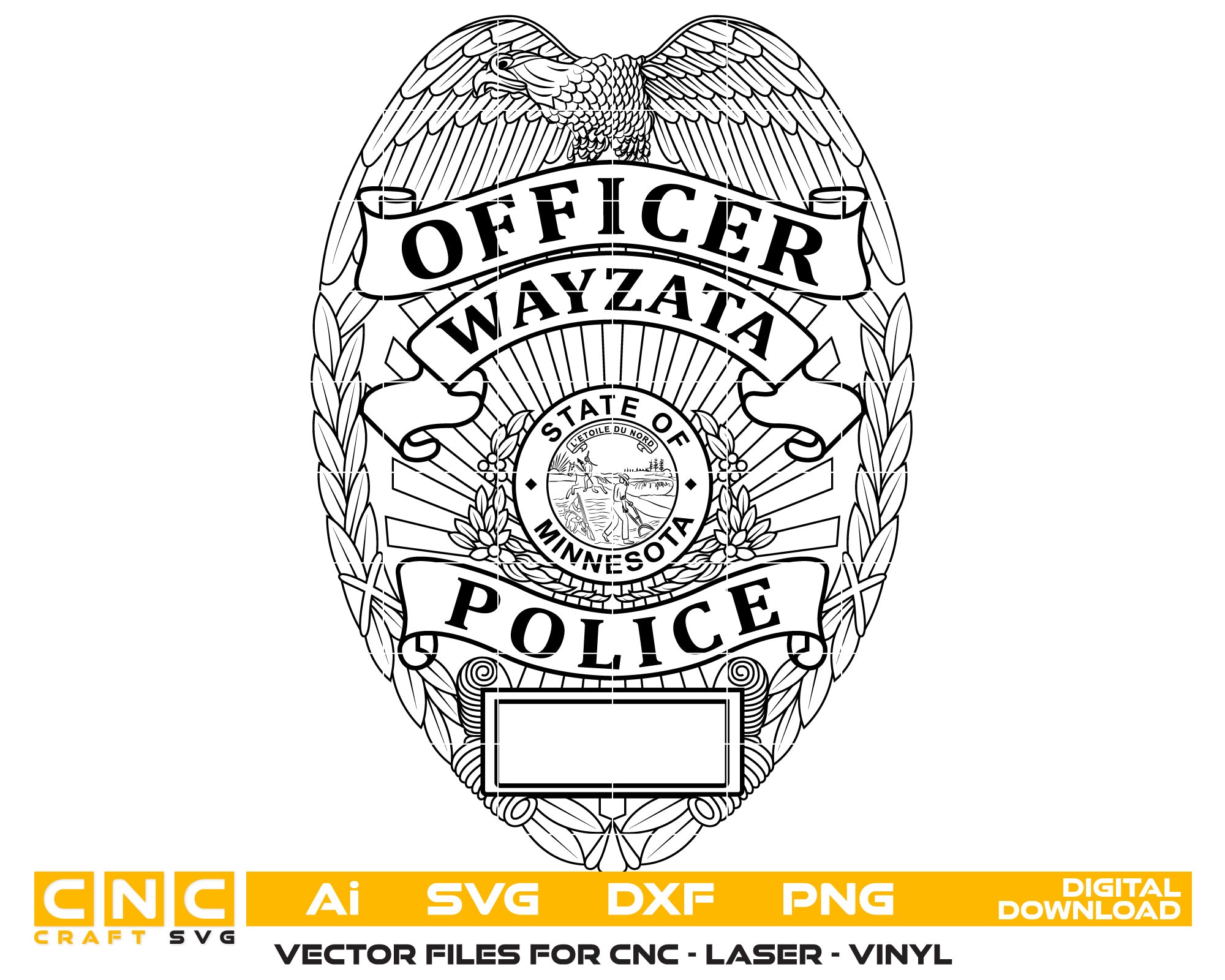 Wayzata Police Officer Badge Vector Art, Ai,SVG, DXF, PNG, Digital Files