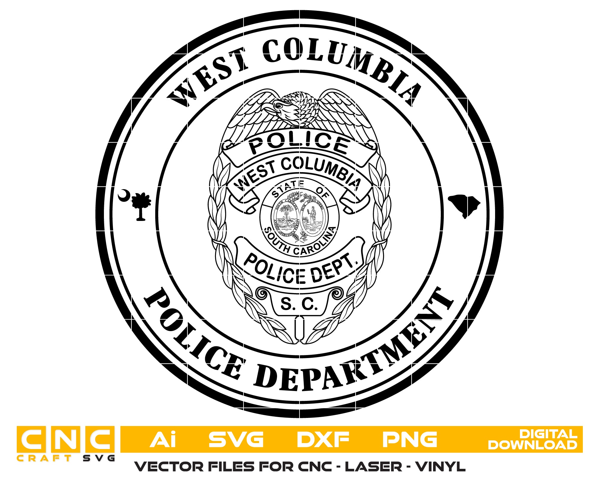 west columbia police department badge svg, west columbia police badge south carolina, sc police badge svg file, west columbia law enforcement badge vector, south carolina police svg emblem