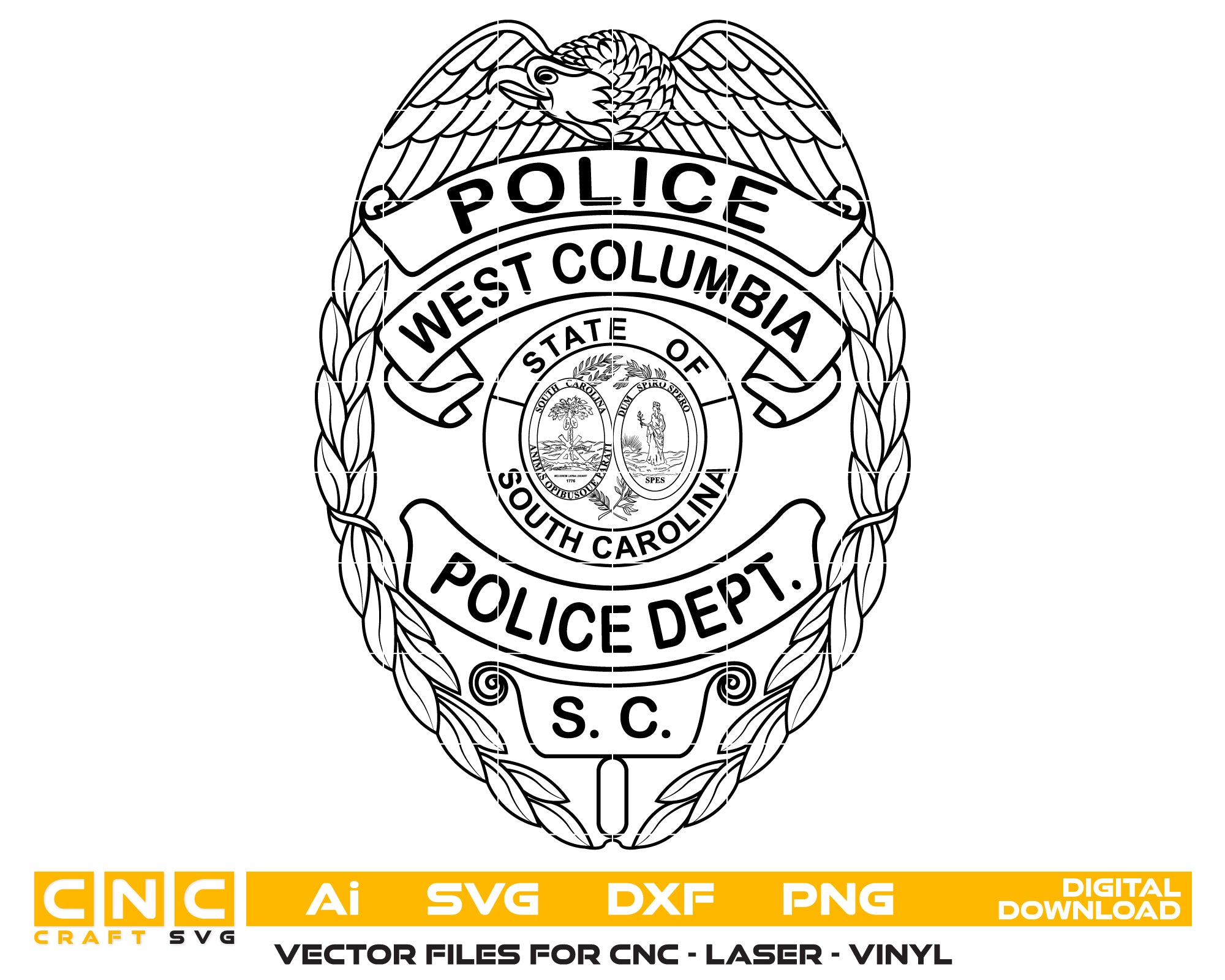 west columbia police department badge svg, west columbia police badge vector design, west columbia south carolina police svg emblem, sc police badge svg file, west columbia law enforcement badge svg