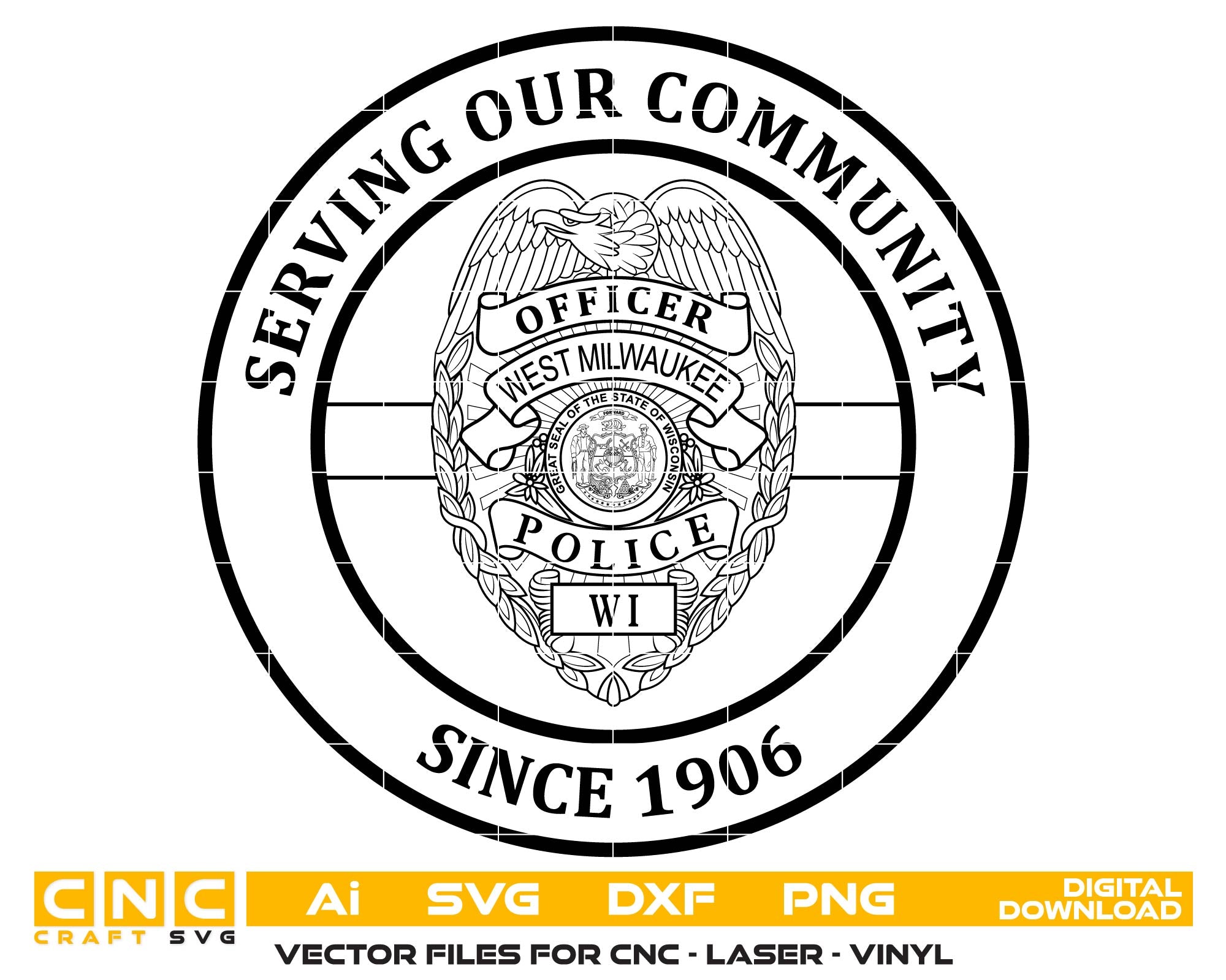 West Milwaukee Police Badge SVG, Wisconsin Police Badge Vector, West Milwaukee Law Enforcement SVG, Police Emblem Vector Wisconsin, West Milwaukee Police Patch SVG