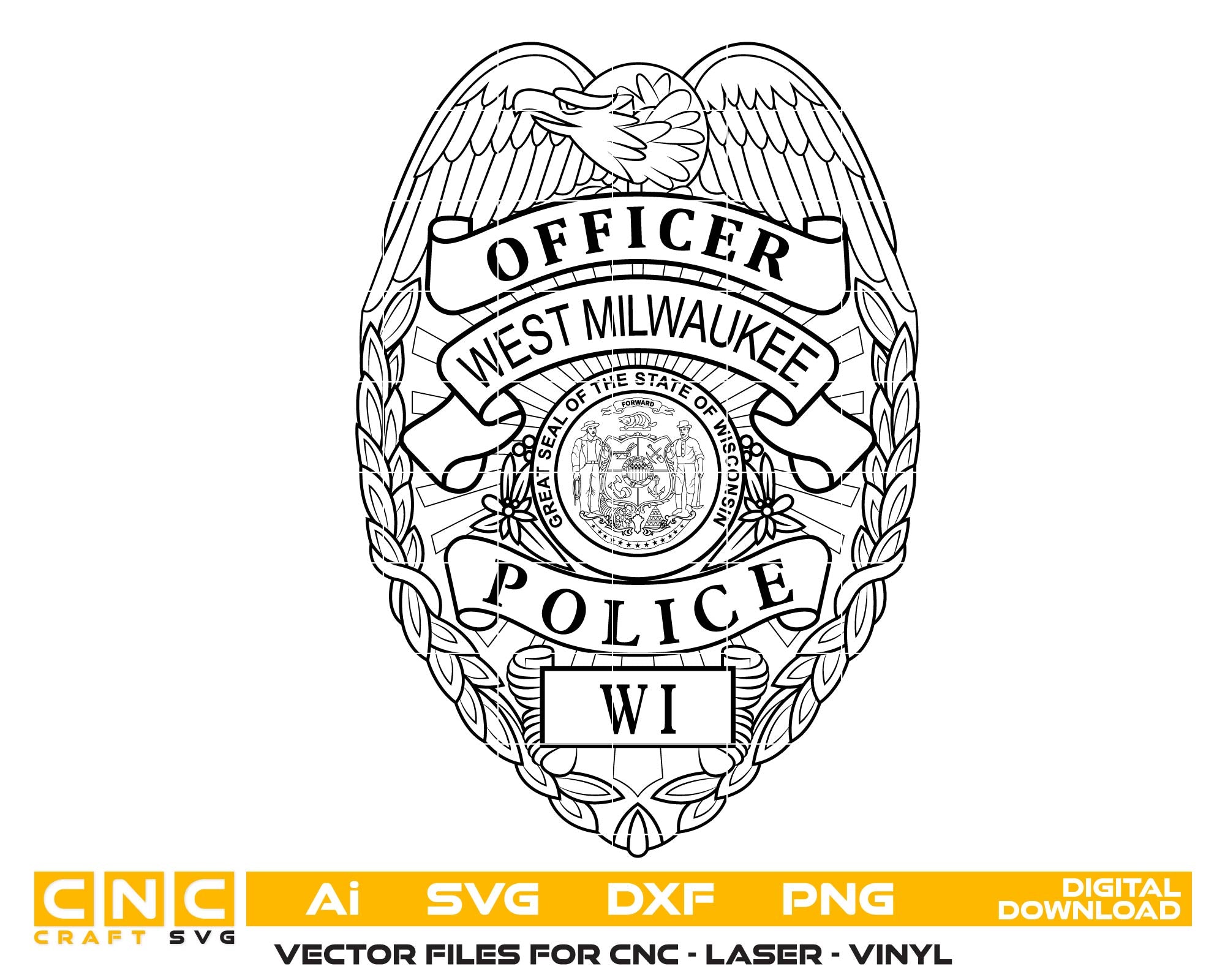 West Milwaukee Police Officer Badge SVG, Wisconsin Police Officer Badge Vector, West Milwaukee Law Enforcement SVG, Police Officer Emblem Wisconsin, West Milwaukee Police Badge