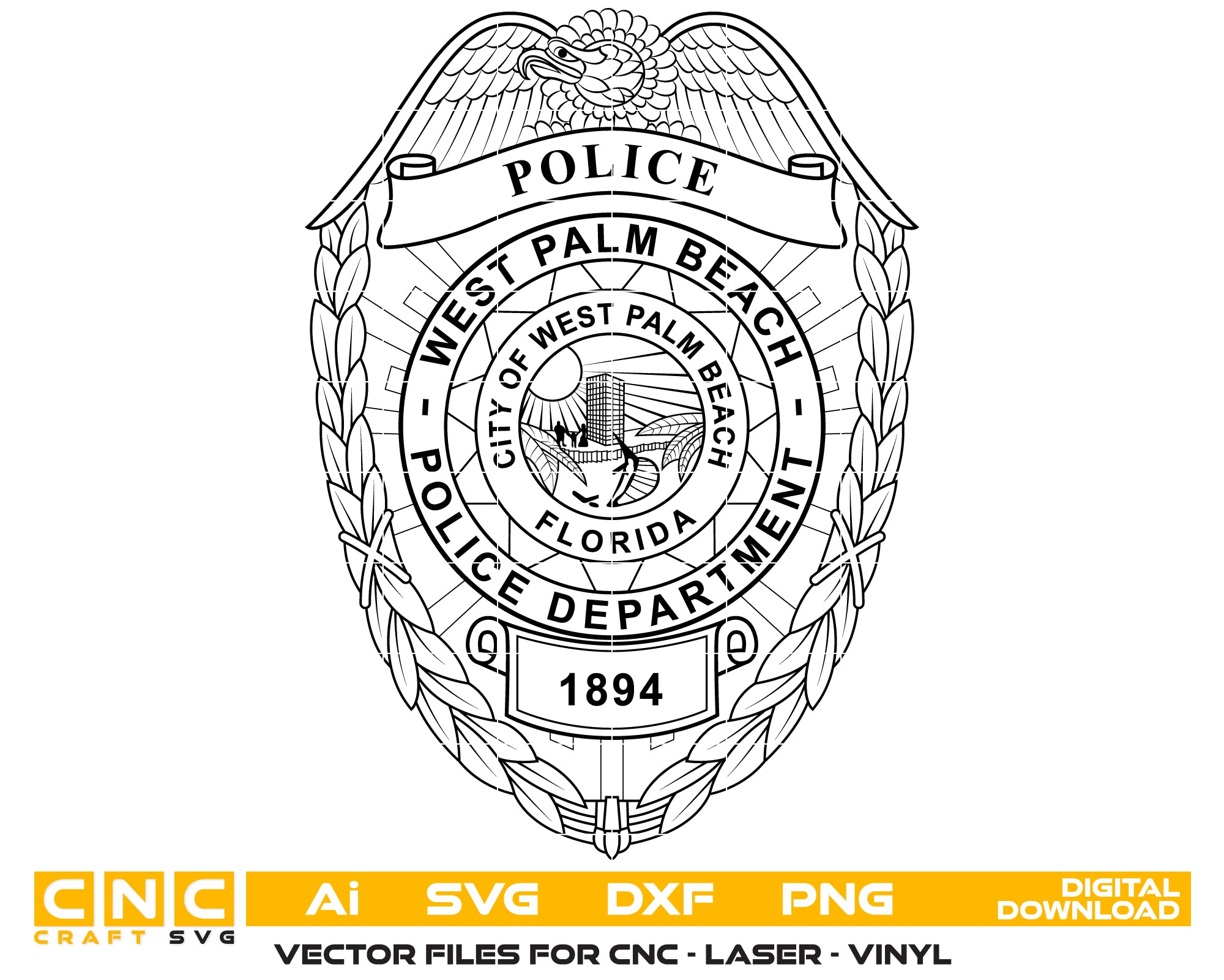 West Palm Beach Police Department Badge SVG, West Palm Beach PD Badge Vector, Florida Police Badge Design, Law Enforcement Badge SVG