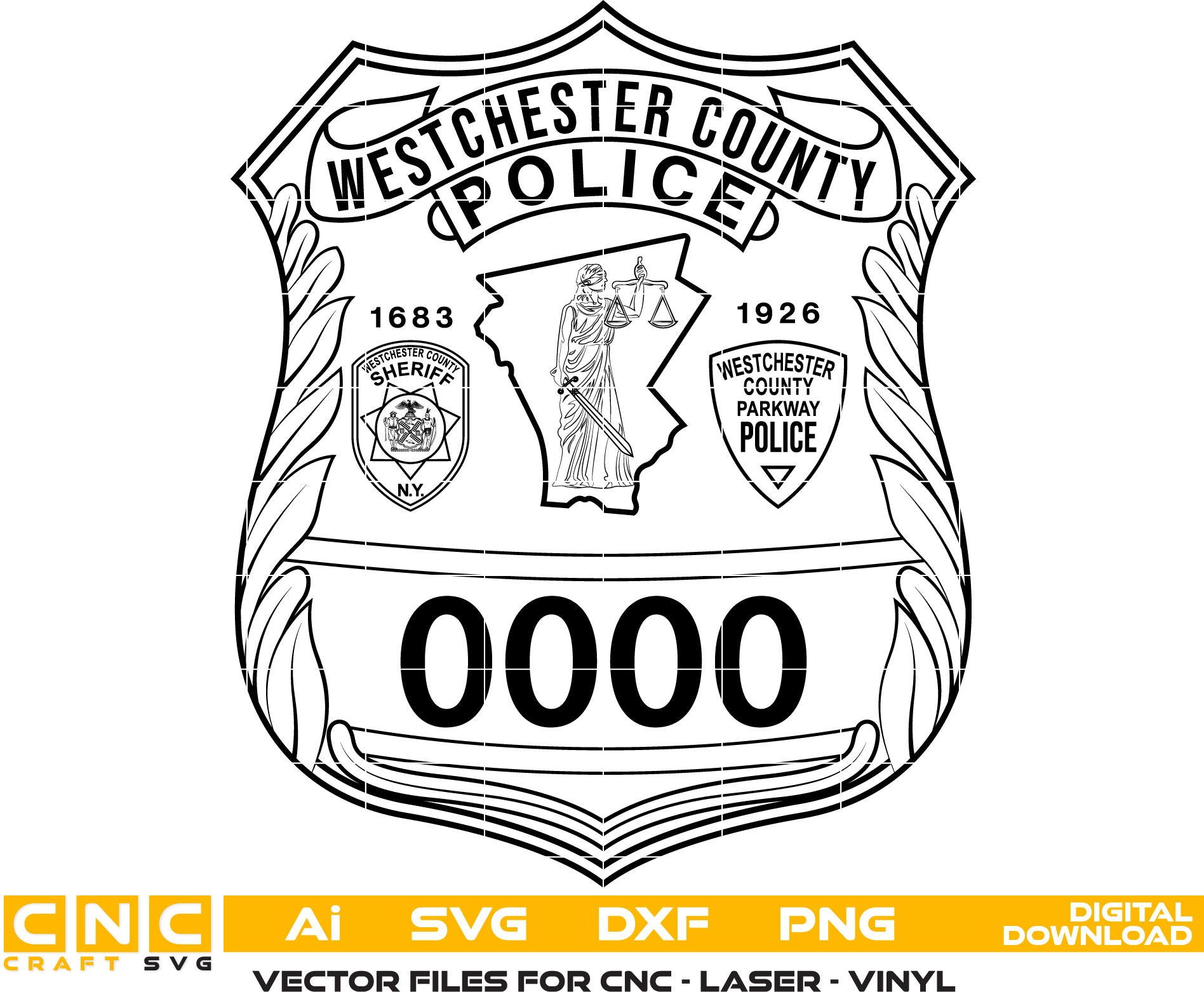 Westchester County Police Badge SVG, Police Badge Vector Art, Law Enforcement Emblem SVG, County Police Shield Vector, Police Logo SVG, Engraving Badge Design
