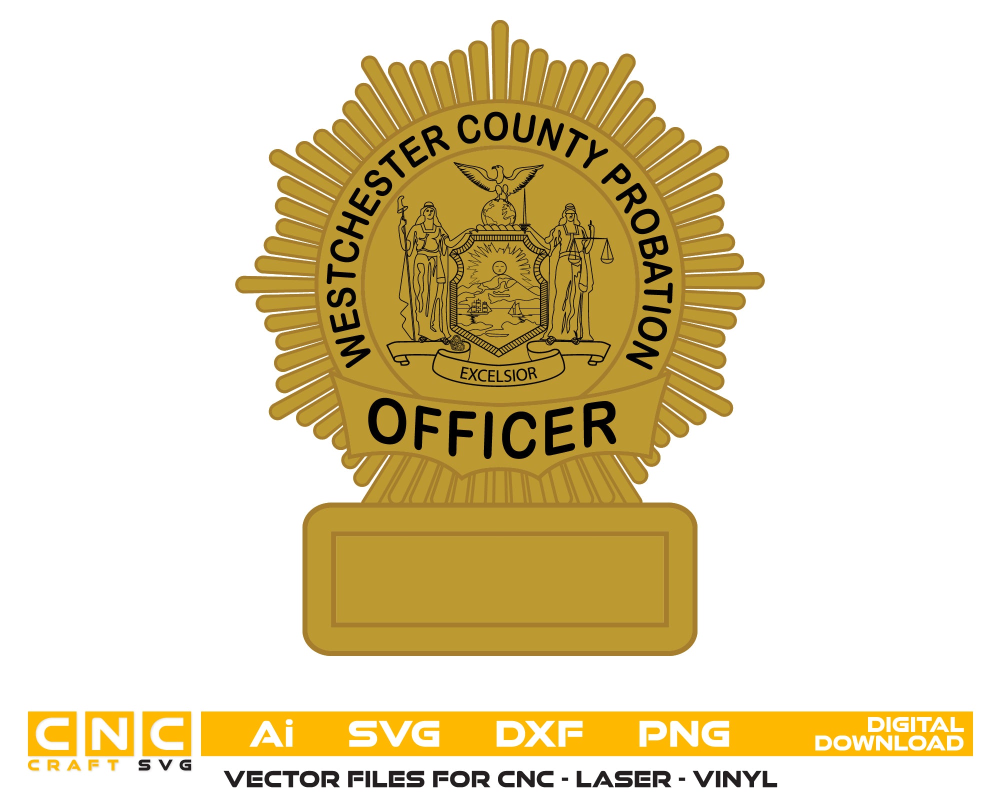 Westchester County Probation Officer Badge SVG digital download, New York probation emblem vector design for Cricut, Silhouette, CNC, engraving, and law enforcement craft projects.