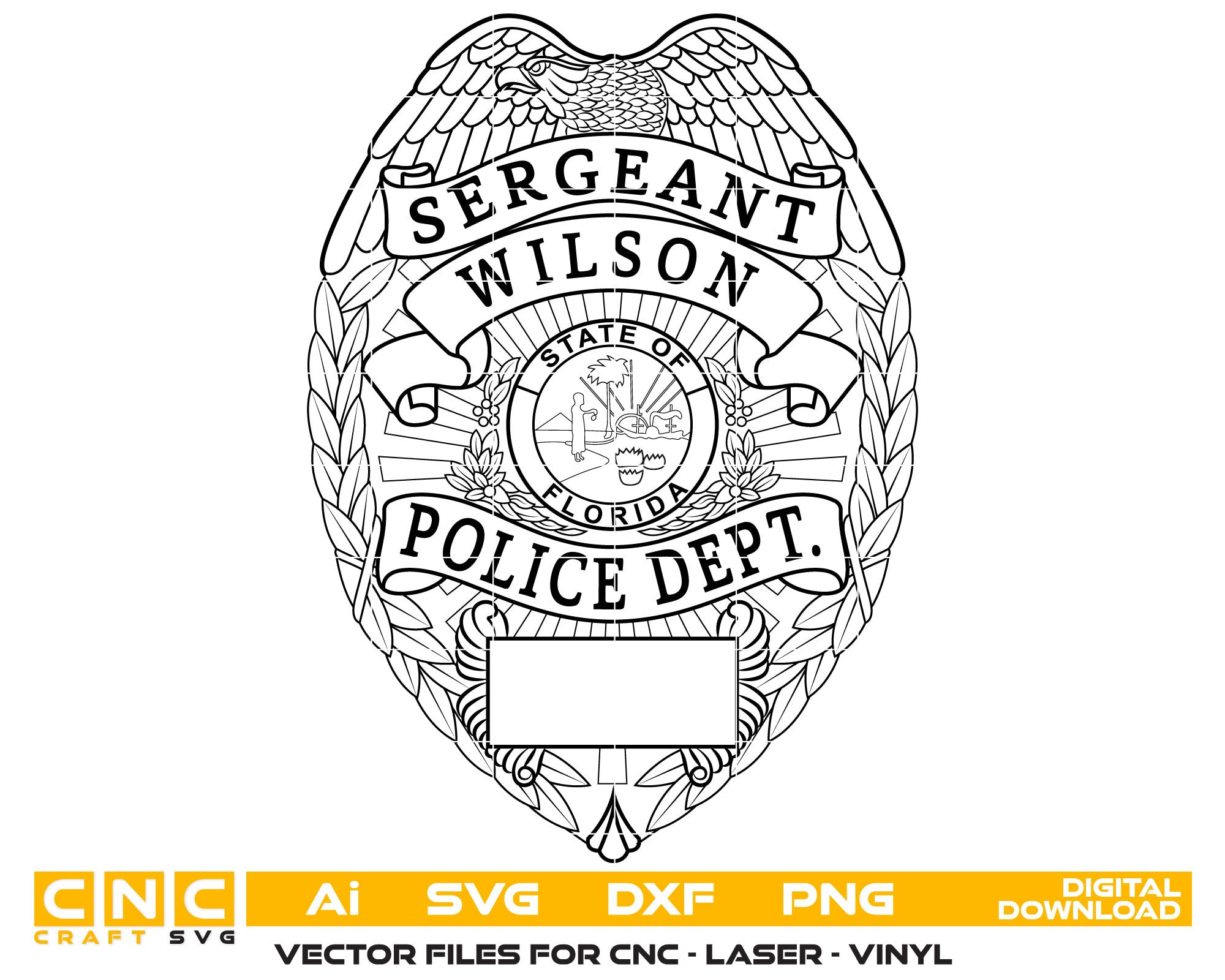 Wilson Police Sergeant Badge SVG, Florida Police Sergeant Badge Vector, Law Enforcement Sergeant Emblem Illustration, Police Badge SVG File