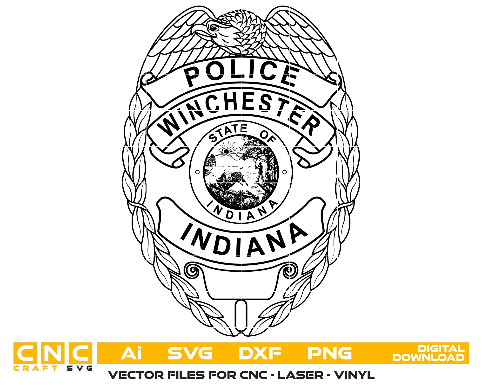 Winchester Police Department Badge SVG, Indiana Police Badge Vector, Winchester IN Police Emblem, Law Enforcement Badge SVG File