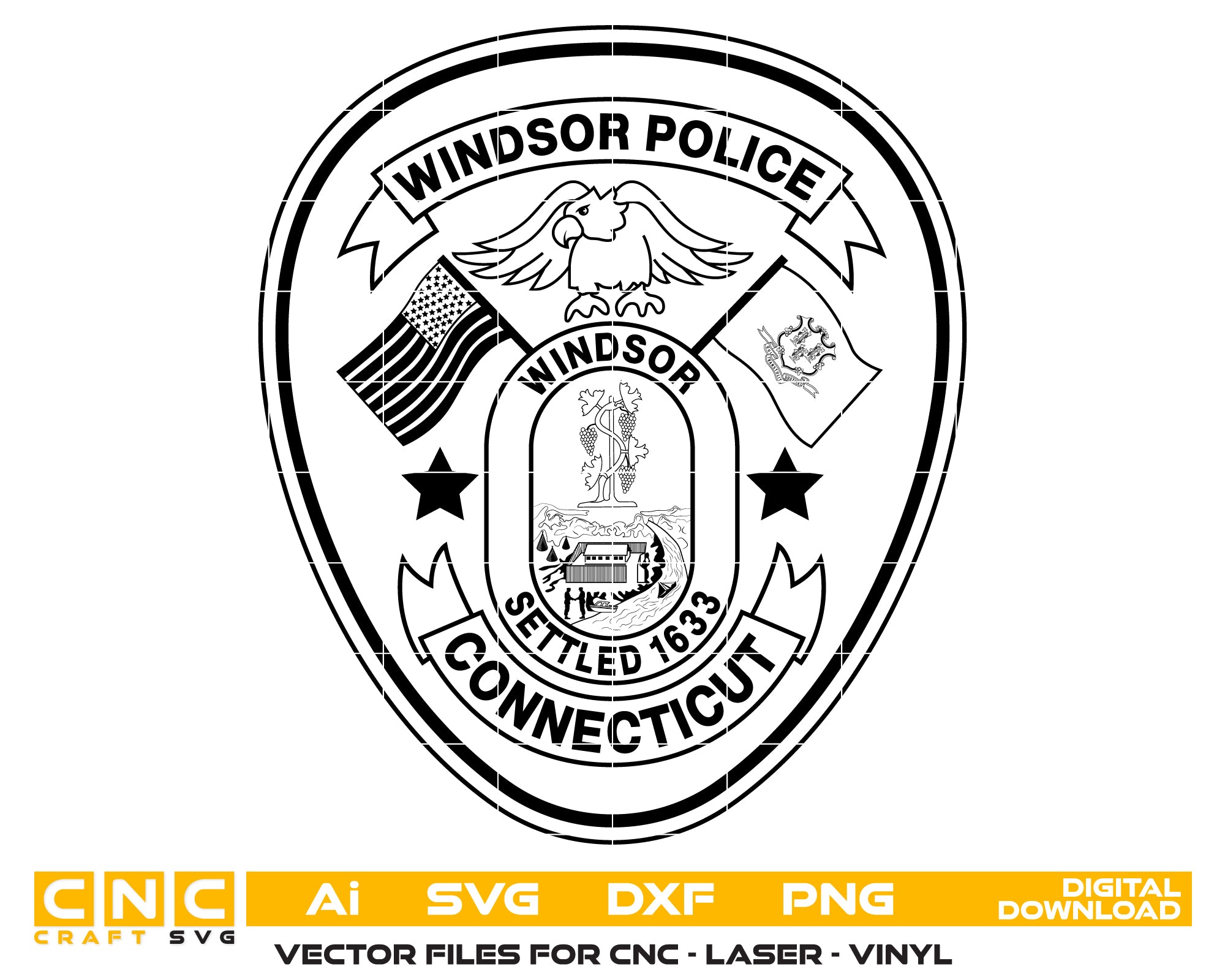 Windsor Police Department Patch SVG, Windsor CT Police Patch Vector, Connecticut Police Emblem SVG, Windsor Law Enforcement Patch, Windsor PD Logo