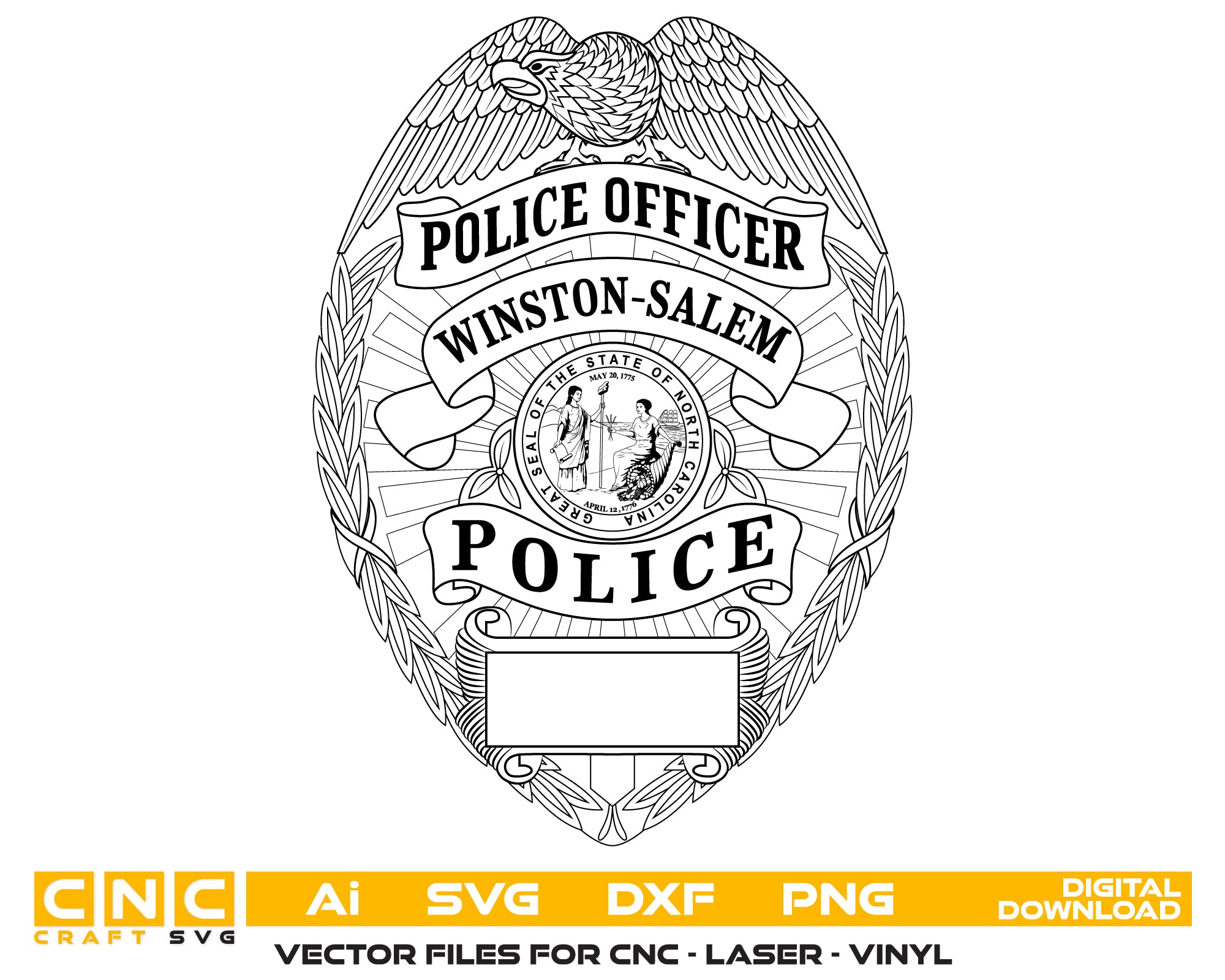 Winston-Salem Police Badge SVG, North Carolina Police Vector, Winston-Salem Officer Emblem, Law Enforcement Badge SVG, NC Police Logo, Badge Design SVG
