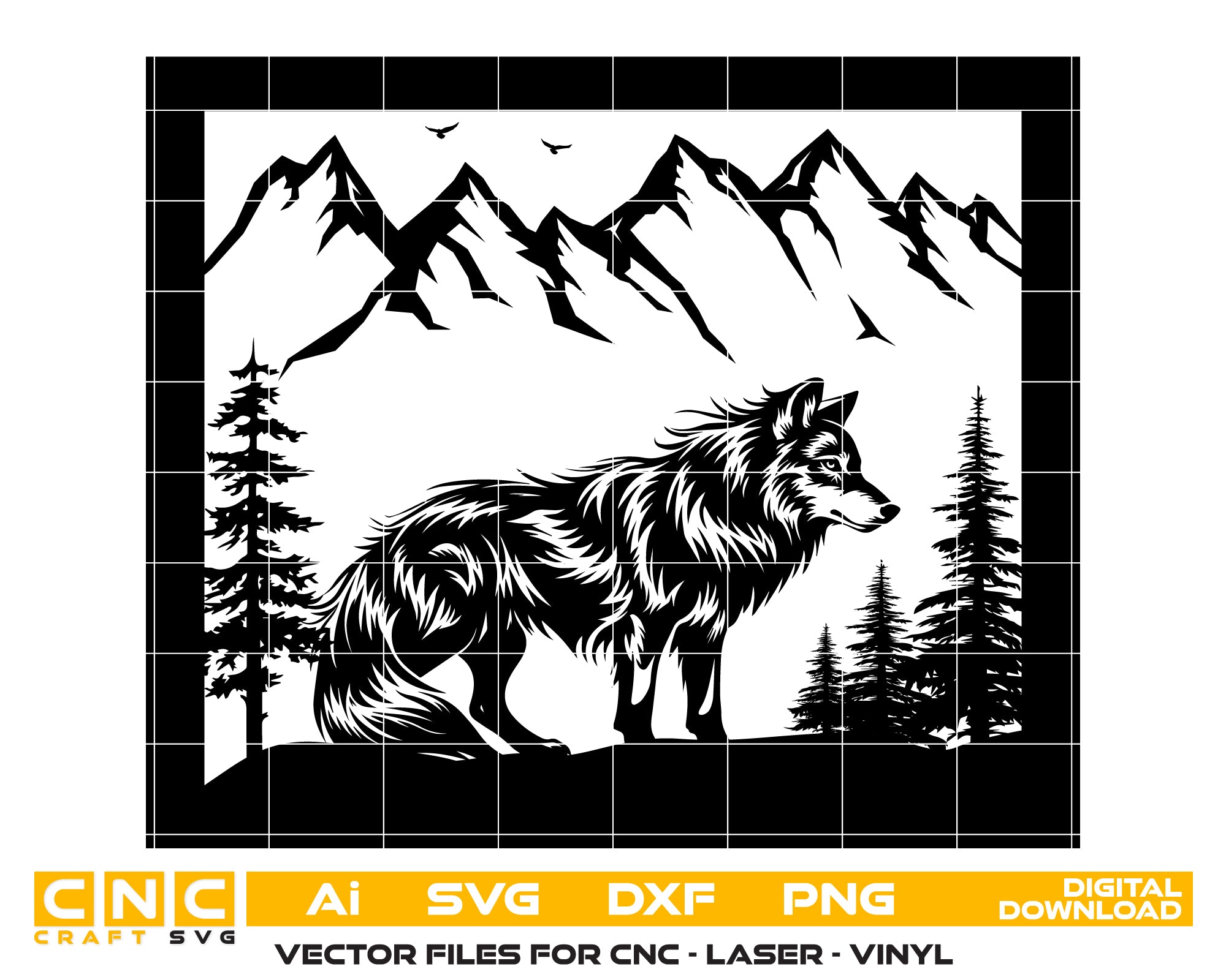Wolf Mountain SVG – Wilderness Wildlife Vector Design