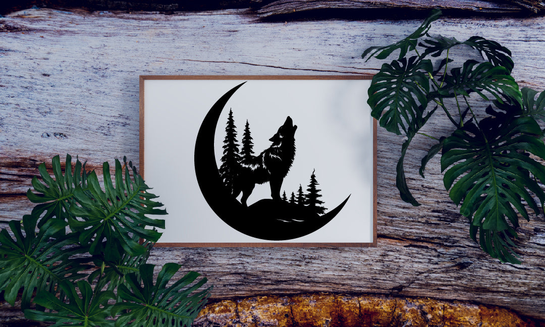 Wolf Howling at the Moon with Trees Silhouette – Vector Design