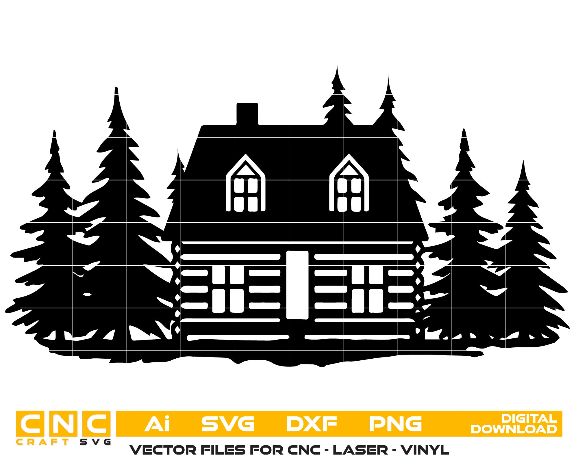 Wood Cabin in Pine and Fir Forest Scene – Vector File.