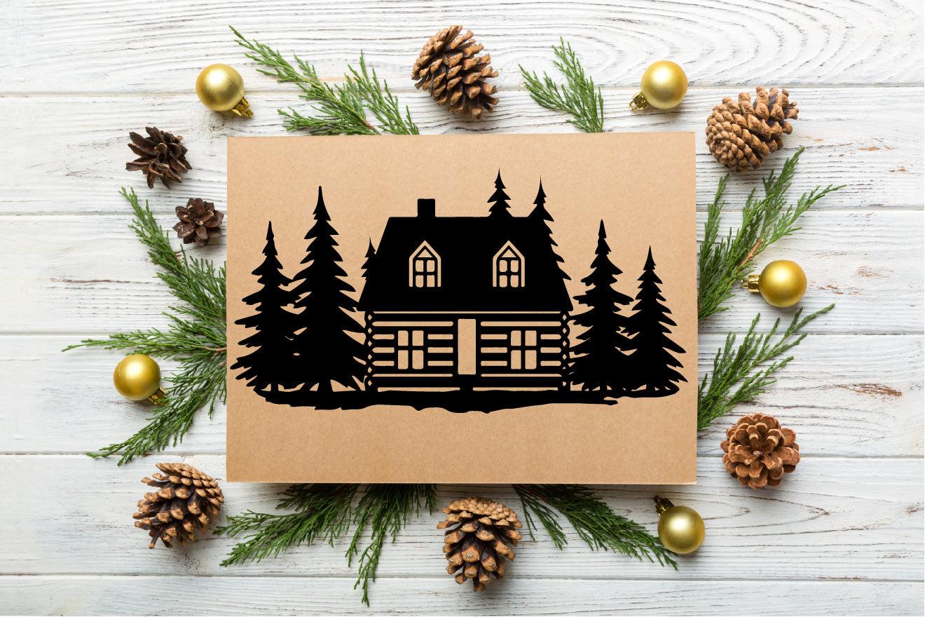 Wood Cabin in Pine and Fir Forest Scene – Vector File.