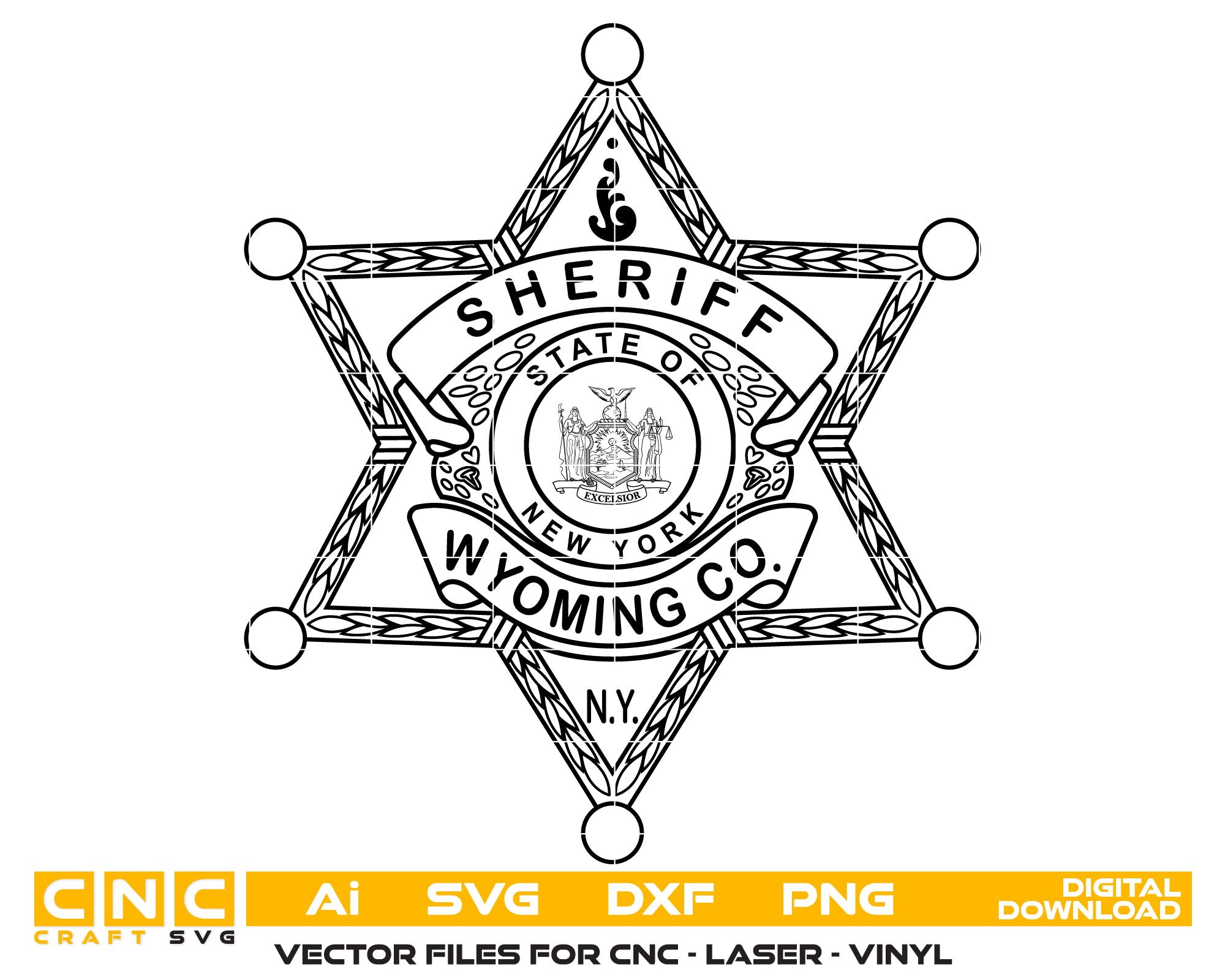 Wyoming County Sheriff Badge SVG, Sheriff Badge Vector, Wyoming County Law Enforcement Emblem, Sheriff Badge SVG File, Law Enforcement Badge Vector