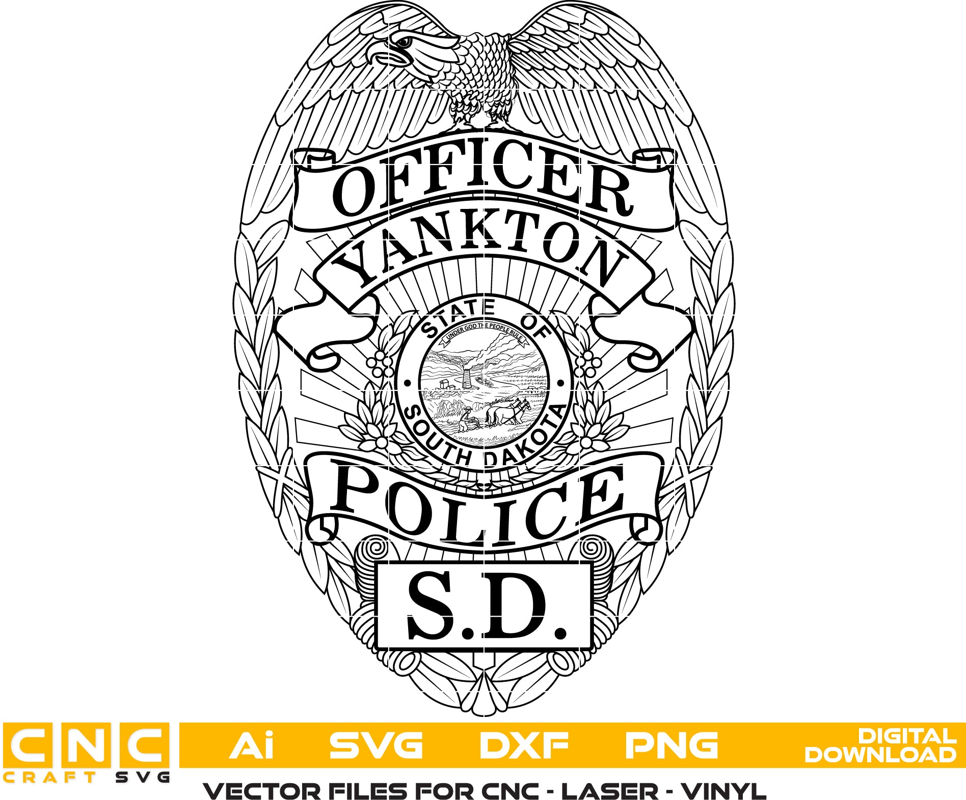 Yankton Police Officer Badge SVG | Law Enforcement Vector for CNC & Printing